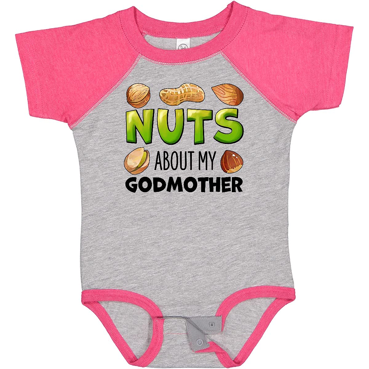 Inktastic Nuts About My Godmother Baby Bodysuit - Cute Peanut, Almond & Pistachio Print Onesie for Infants | Perfect Gift for Godmothers, Baby Showers & Family Celebrations