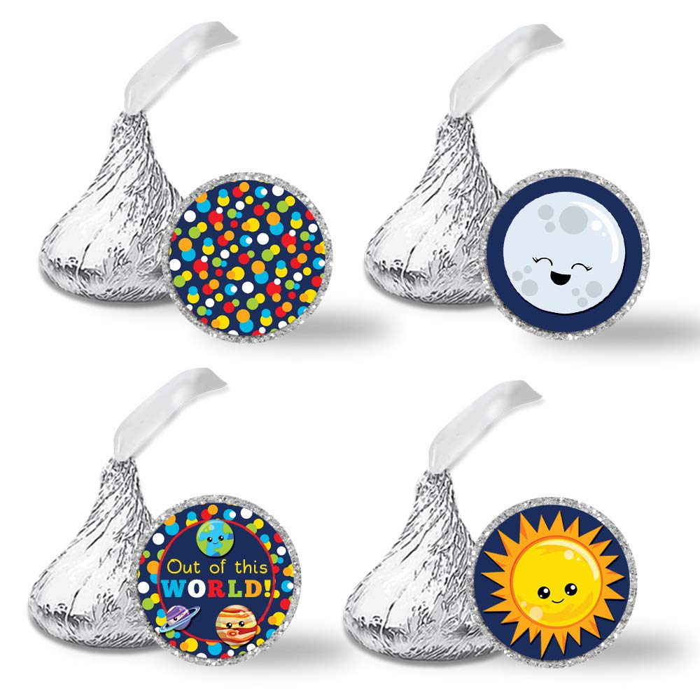 Amanda Creation Outer Space Planets Birthday Party Stickers - 300 Round 0.75