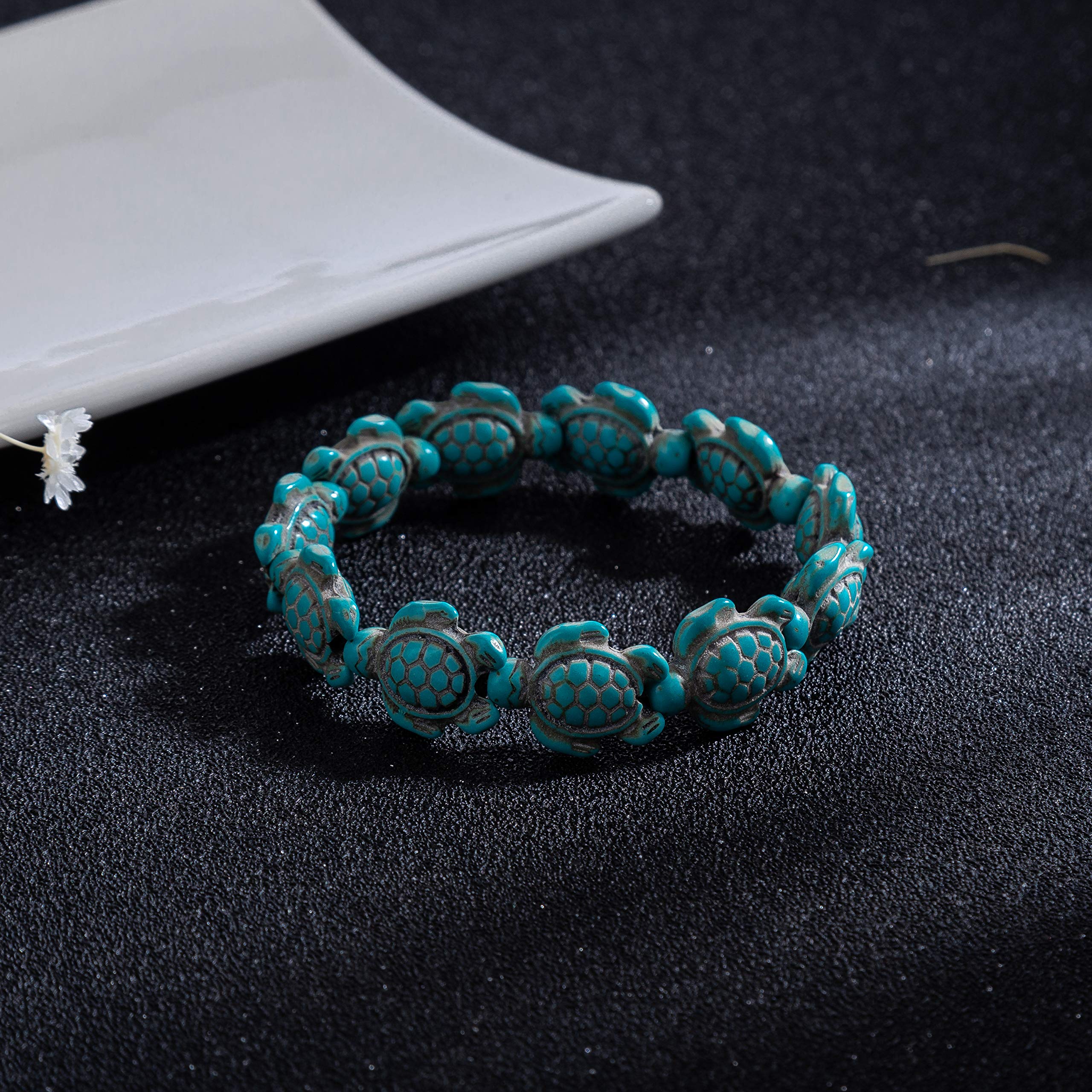 Handmade Natural Stone Turtle Beads Elastic Stretch Bracelet for Women & Men - Adjustable Friendship & Couple Bracelet - Perfect for Gifts, Boho Style, Yoga, and Beach Wear