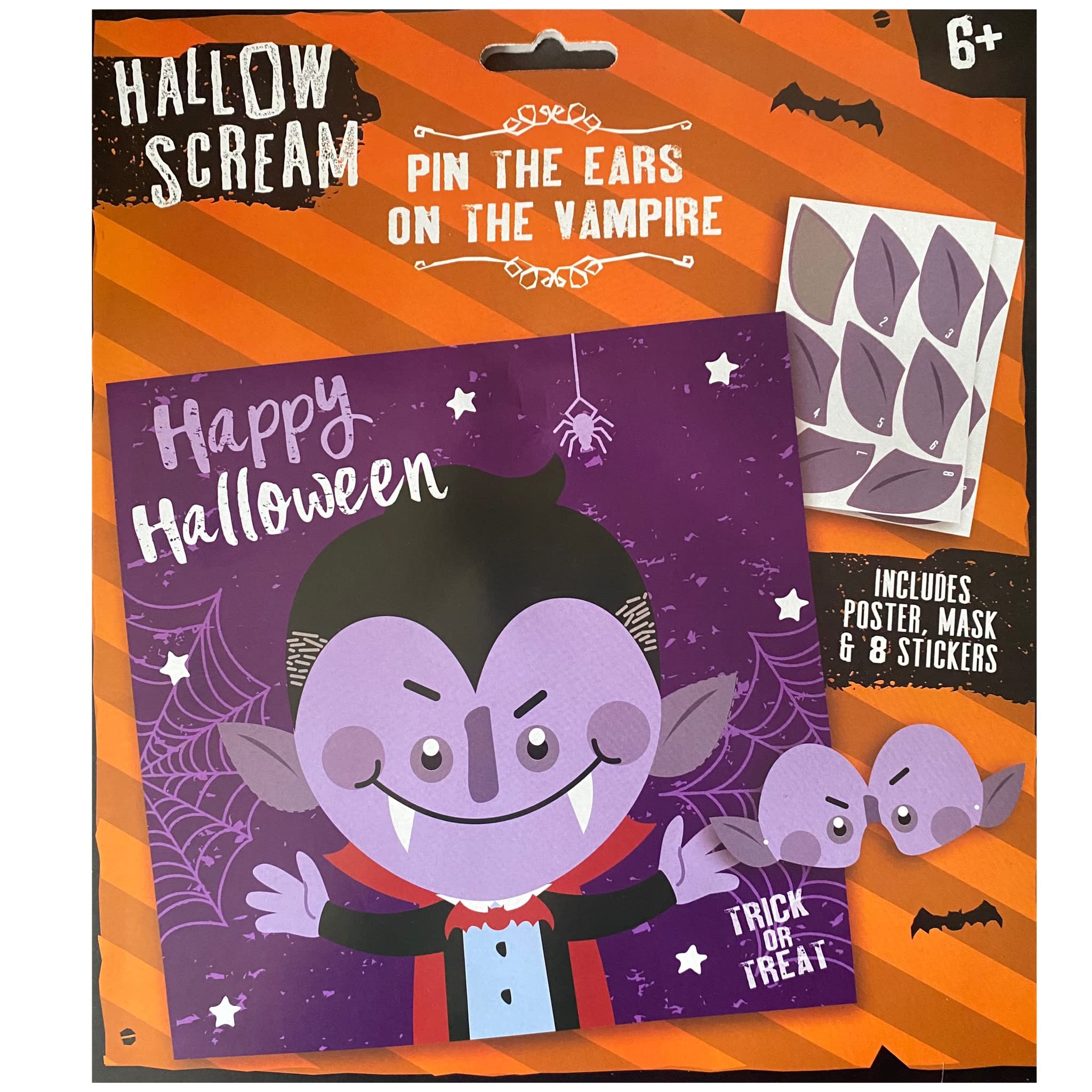eBoutik Vampire Pin the Ears Game - Halloween Party Game for Kids - Fun Dracula Trick or Treat Activity - Pin the Tail Style Game for Children's Halloween Parties | Perfect for Classroom, Birthday & Halloween Events