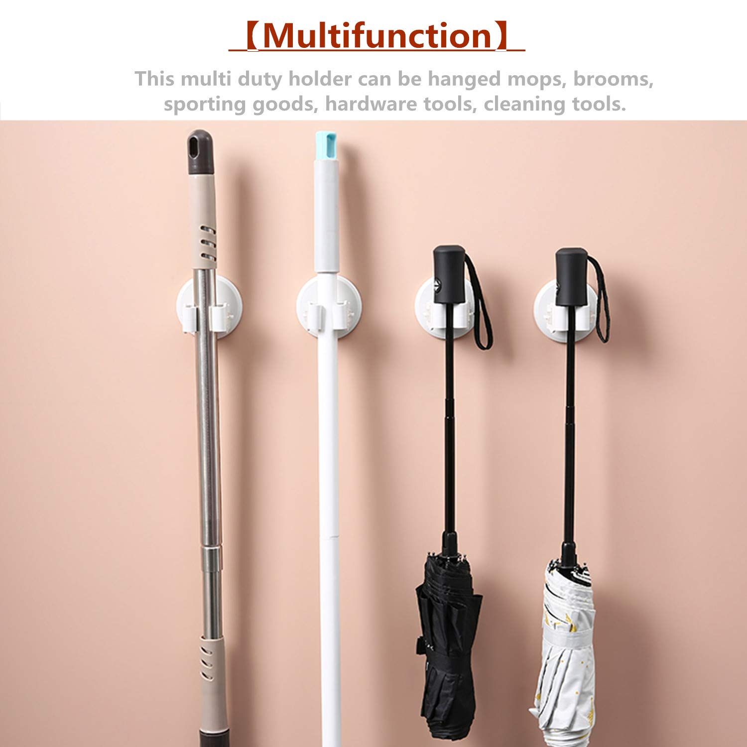ABS Plastic Self-Adhesive Mop and Broom Holder Organizer - 3 Pack White Garden & Garage Storage Rack for Tools, Cleaning Supplies - Perfect for Closet, Laundry Room, and Shed Organization