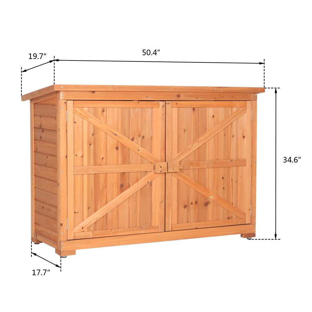 Outdoor Storage Cabinet with Double Lockable Doors - Fir Wood Garden Shed & Tool Organizer for Yard, Patio, and Backyard | Weatherproof Vertical Storage Solution for Gardening Tools, Pool Supplies & Outdoor Equipment