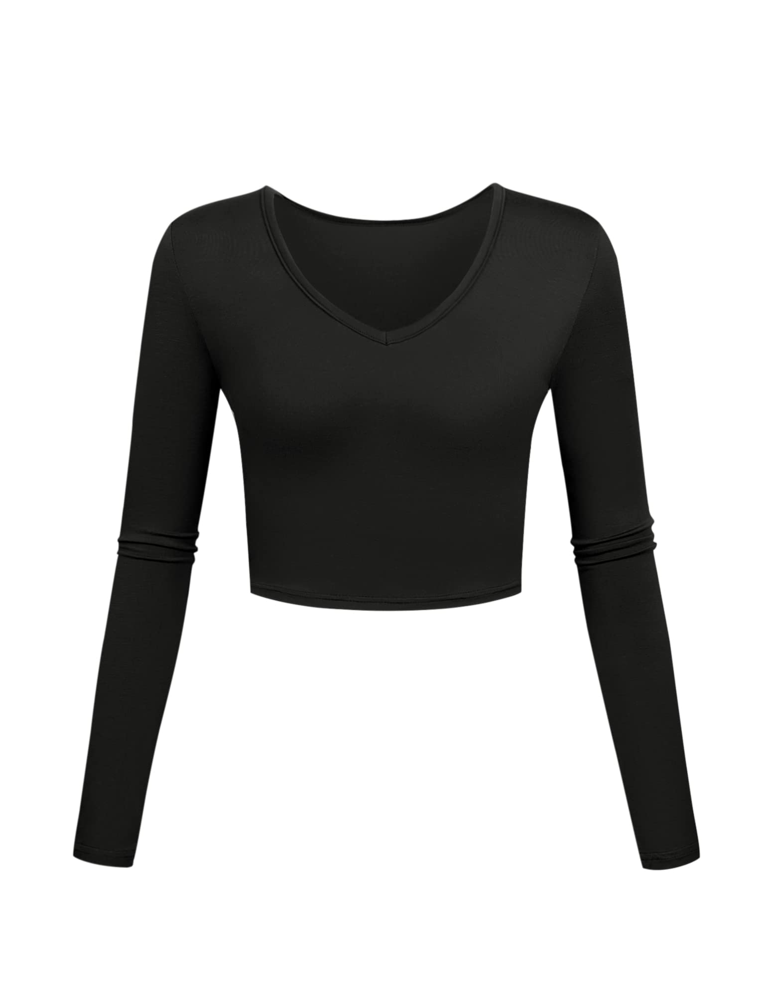 Kindcall Women's V Neck Crop Top Long Sleeve Shirt - Slim Fit Base Layer for Layering, Workout & Casual Wear