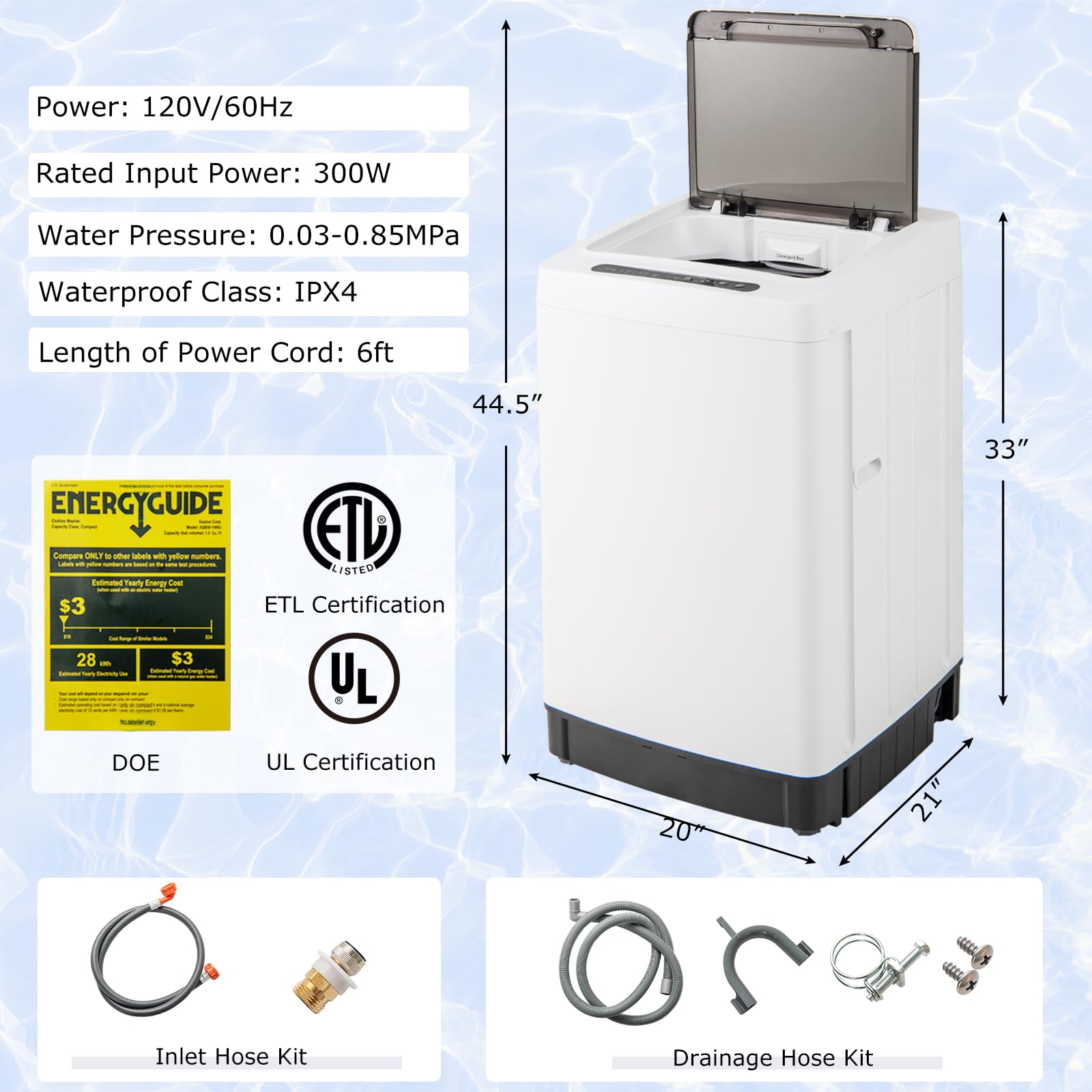 Giantex 1.5 cu.ft Portable Washing Machine with Drain Pump - Compact Washer with LED Display, 8 Wash Programs, 10 Water Levels & Child Lock - 11 LBS Capacity for Apartments, Dorms, RVs - Perfect for Small Spaces & Travel (White & Black)