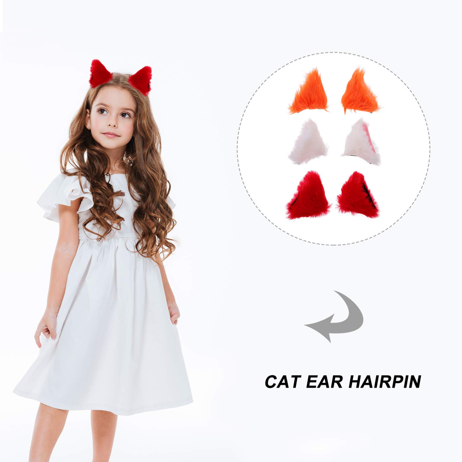 Beaupretty 3 Pairs Plush Cat Ear Hair Clips - Faux Rabbit Fur Kawaii Cat Ear Headband for Prom, Cosplay & Halloween Costume Accessories - Cute Hairpins for Women and Girls