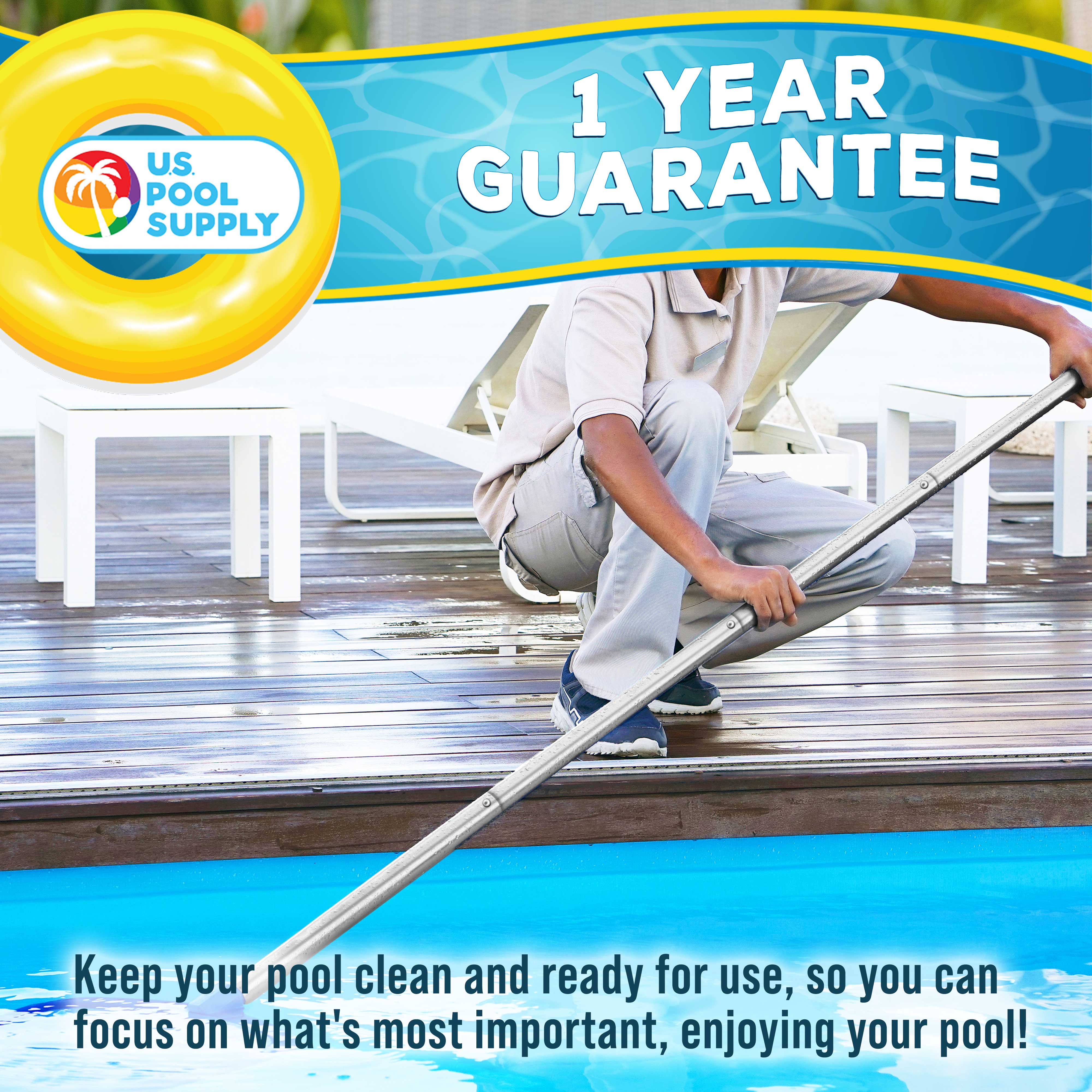 10.5 Foot Aluminum Telescopic Swimming Pool Pole - 8 Adjustable Sections for Skimmer Nets, Rakes, Brushes & Vacuum Heads | Durable US Pool Supply | Perfect for Cleaning & Maintenance of Inground & Above Ground Pools