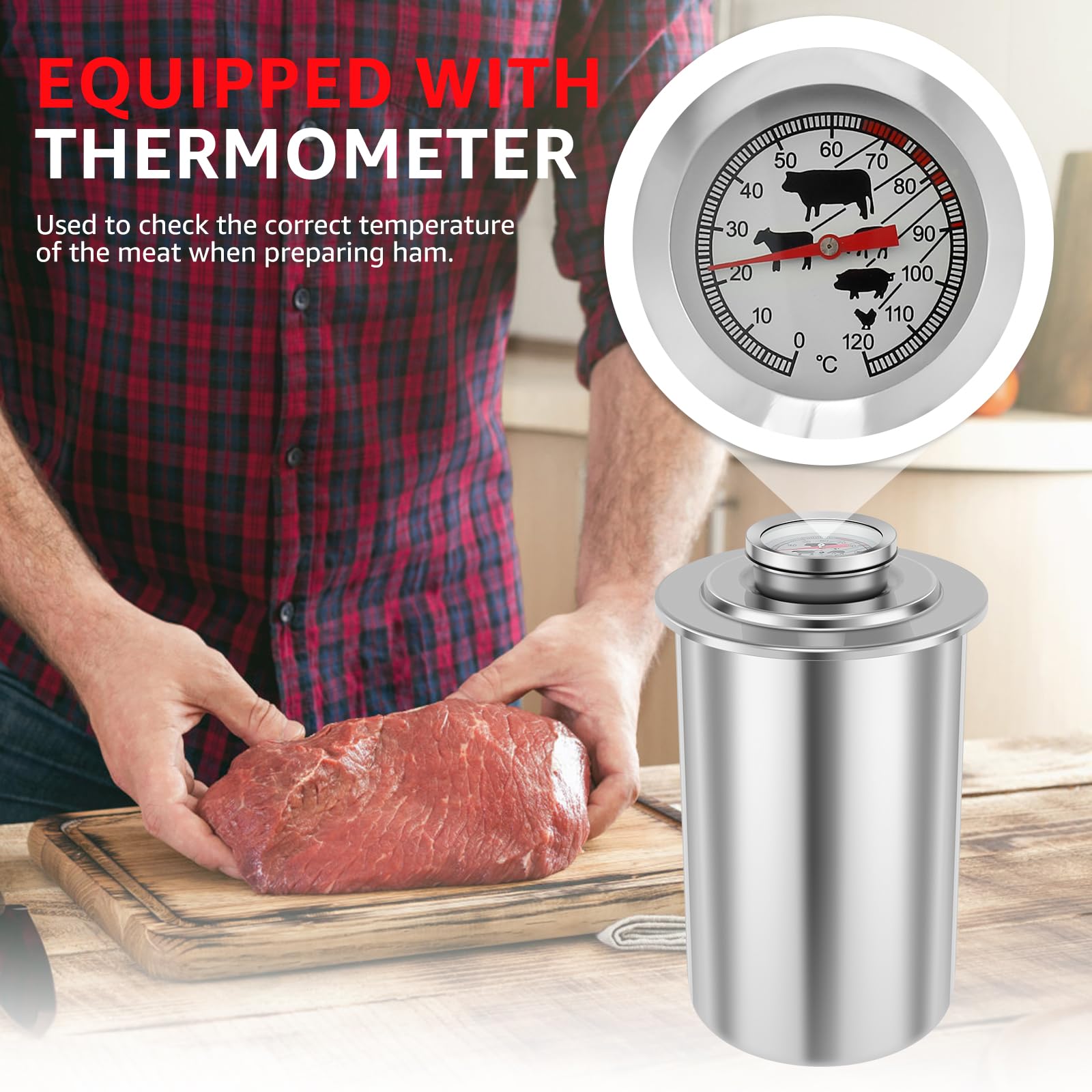 Stainless Steel Ham Press Maker with Thermometer - Round Shape Meat Press Machine for Bacon, Sausage & Gourmet Cooking - Perfect for Home Kitchens, BBQ Parties & Restaurant Food Preparation
