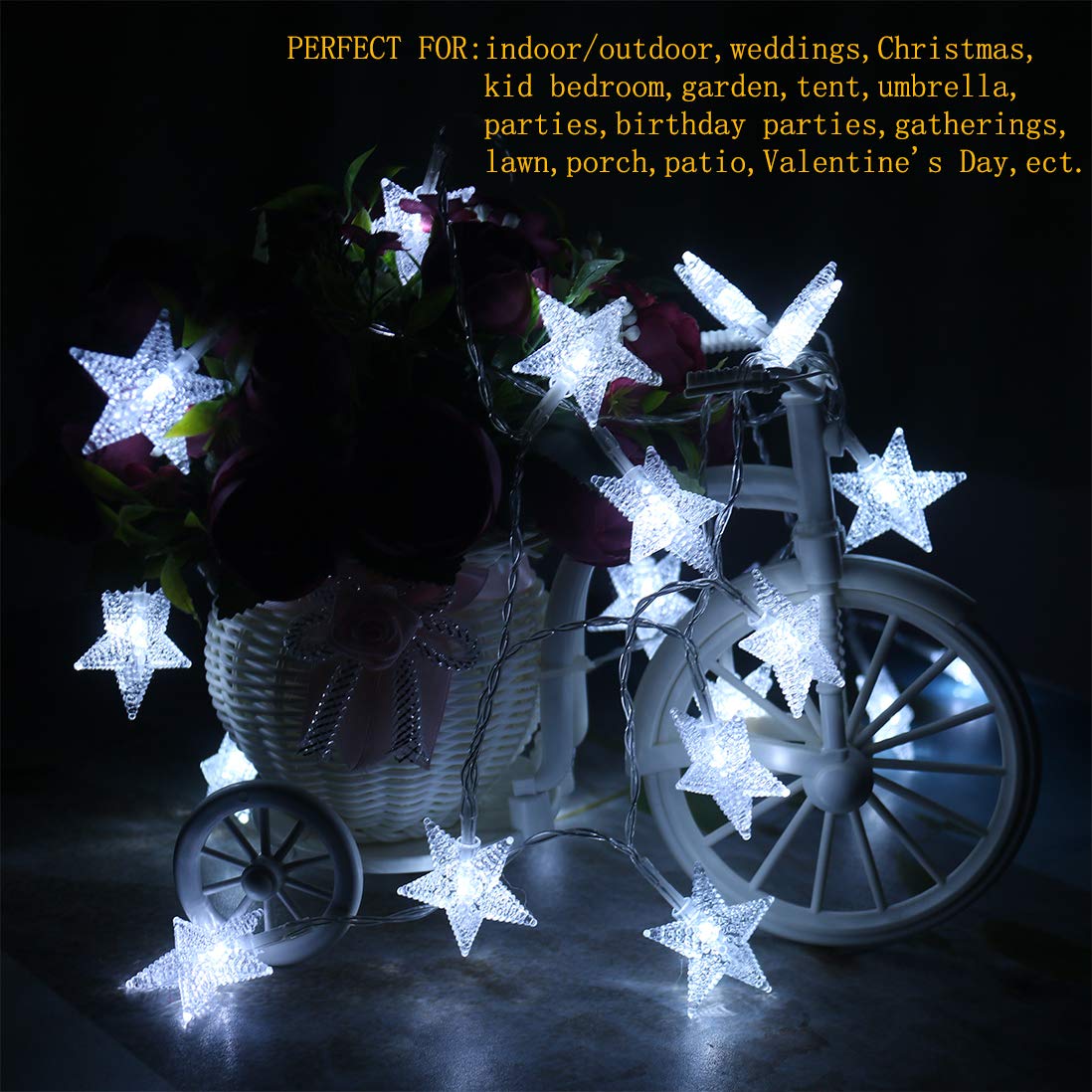 50 LED Waterproof Star String Lights - 16.4ft Battery Operated Fairy Lights for Outdoor & Indoor Use - Perfect for Christmas Trees, Weddings, Halloween, Camping, Birthday Parties & Home Decor