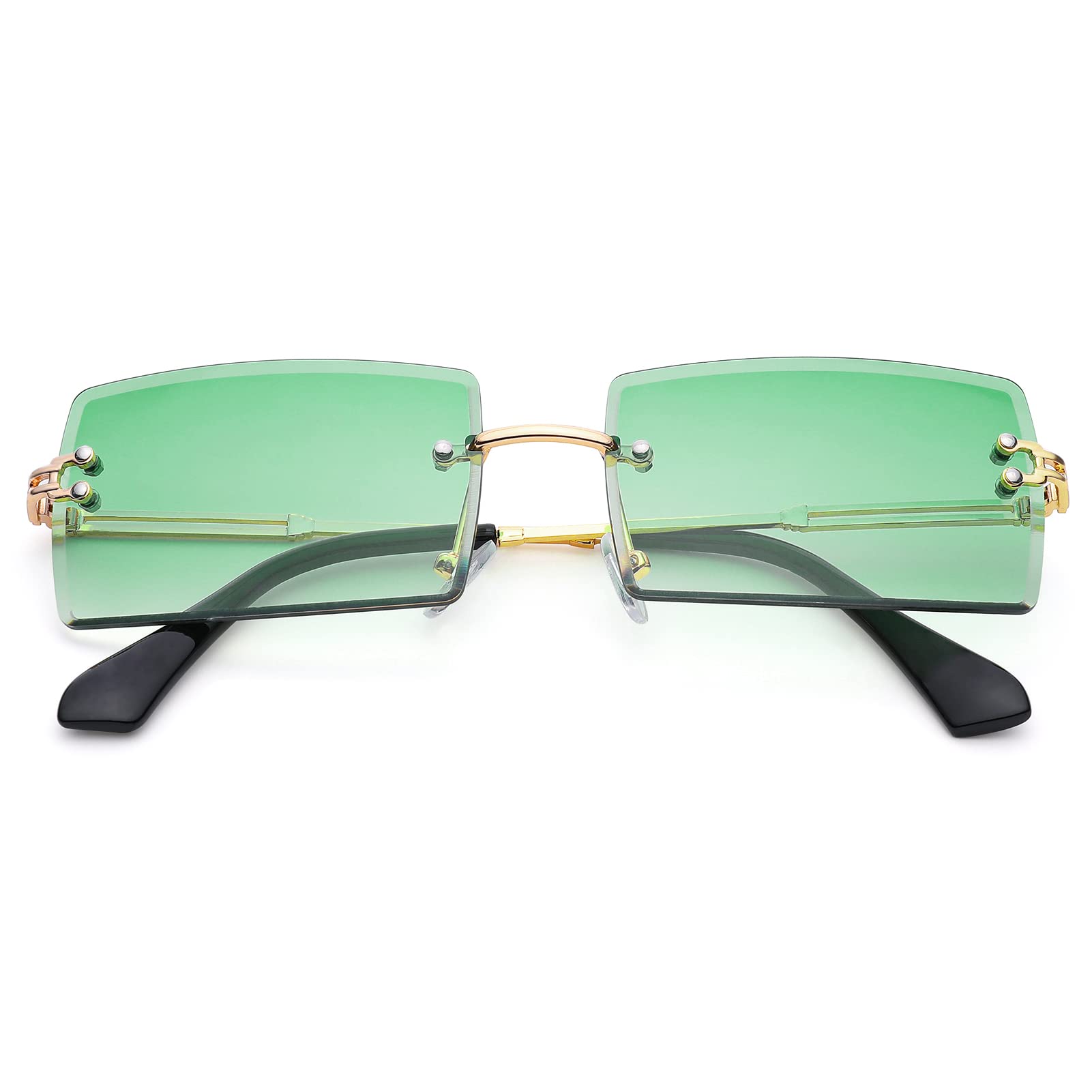 Stylish Rectangle Sunglasses for Men & Women - Small Rimless Square Shades for UV Protection - Perfect for Driving, Beach & Outdoor Activities
