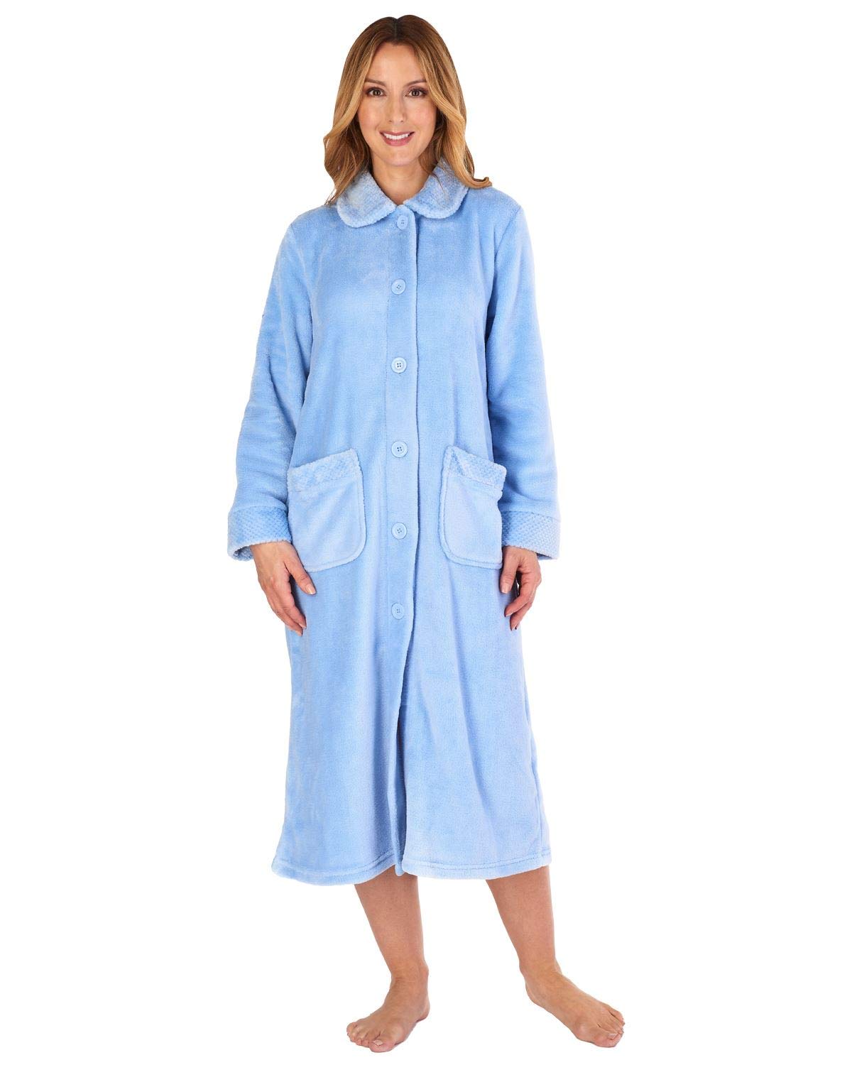 Slenderella Women's Coral Fleece Button Up Bathrobe with Waffle Texture - Soft & Cozy Dressing Gown for Spa, Lounge & Home Relaxation (Sizes Small to XXXL)