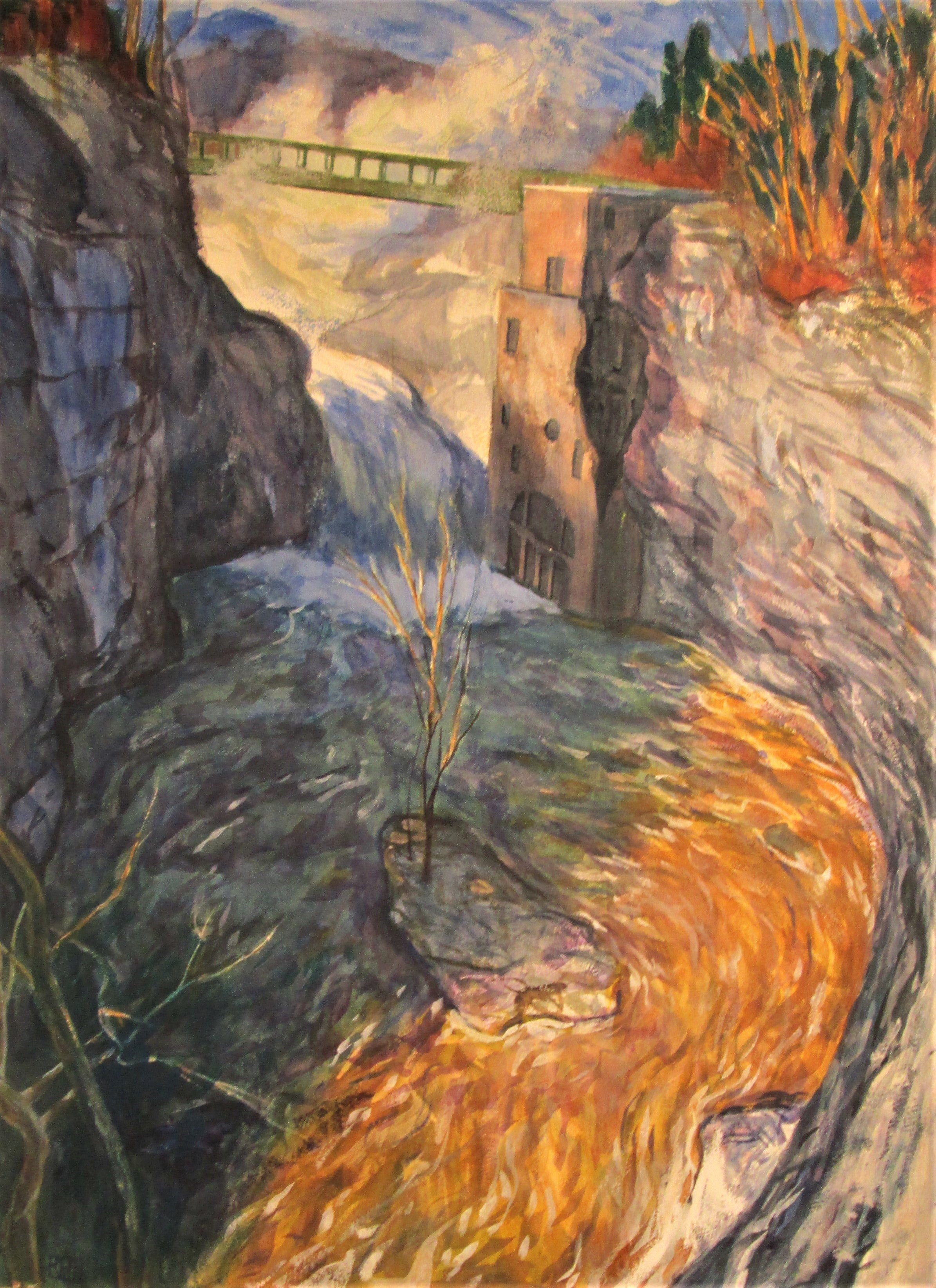Richard Estell: Beebe Lake Bridge Painting - Landscape Art Print for Home & Office Decor | Perfect for Living Room, Bedroom, or Gift