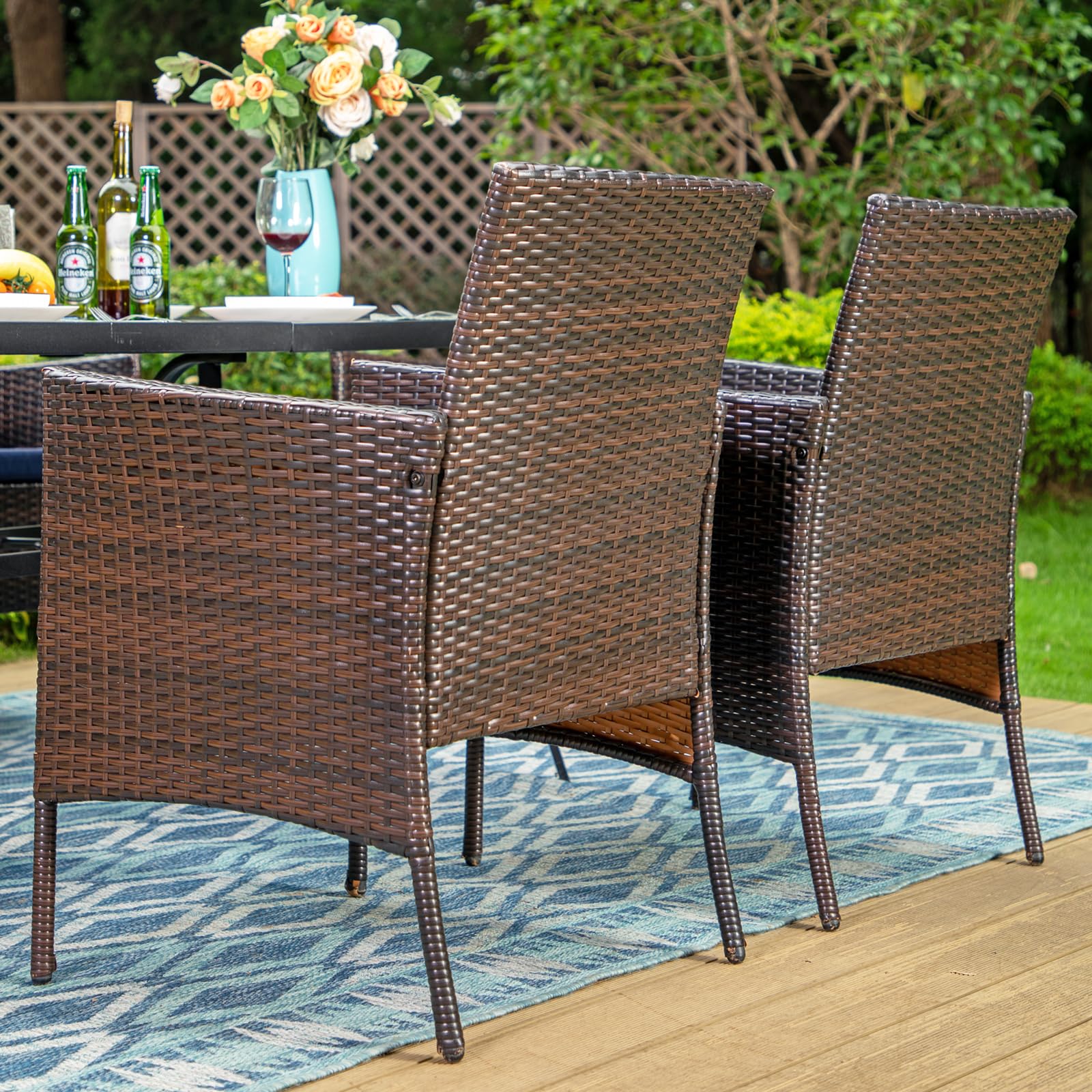Sophia & William 5-Piece Outdoor Dining Set - Square Metal Patio Table & Rattan Chairs with Cushions & 1.57