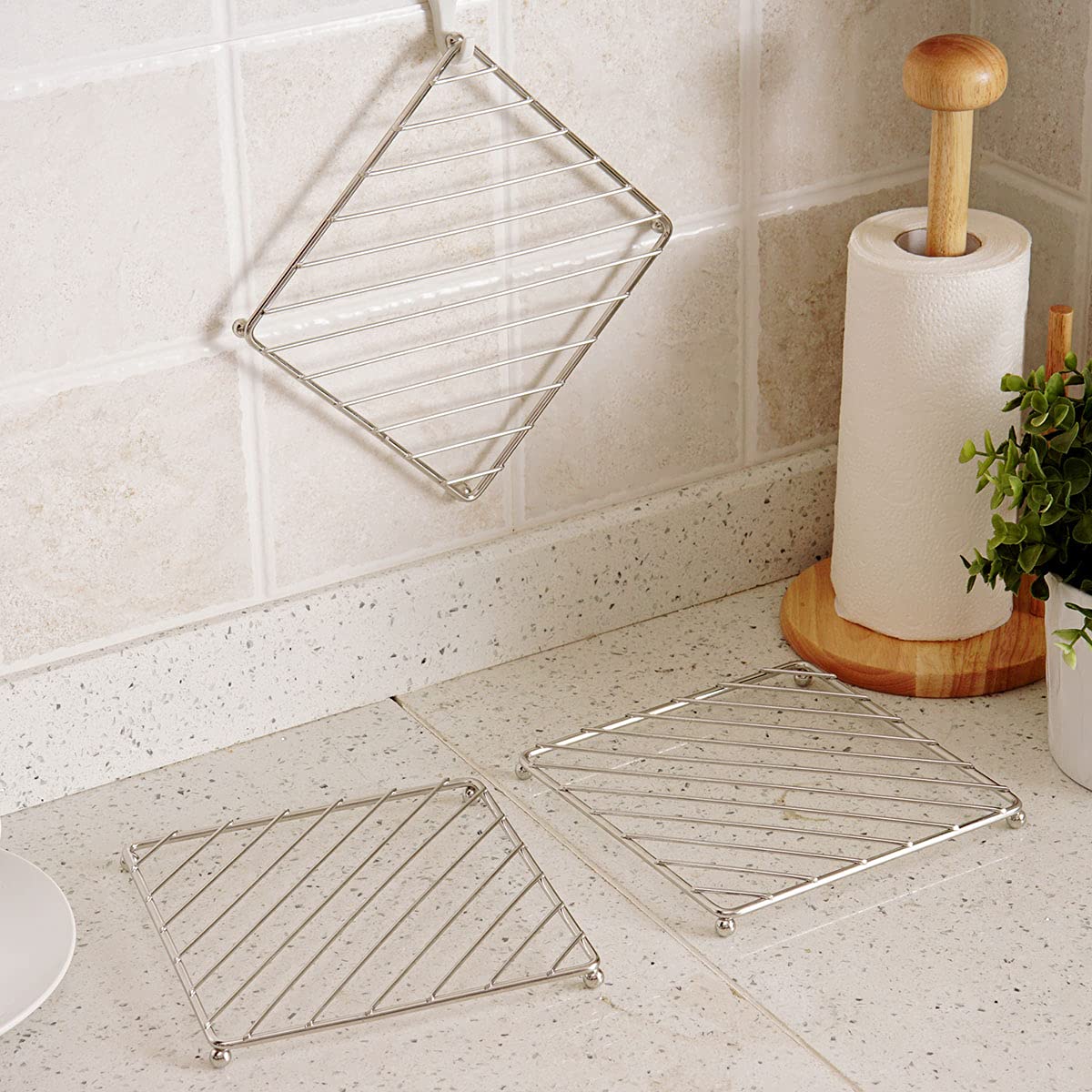 Premium Stainless Steel Trivets for Hot Pots & Pans - VIDAYA Luxury Heat-Resistant Pot Holders (3 Pack) - Enlarged Diameter Hot Plate Protectors for Kitchen Countertops, Dining Tables & Outdoor BBQ Use
