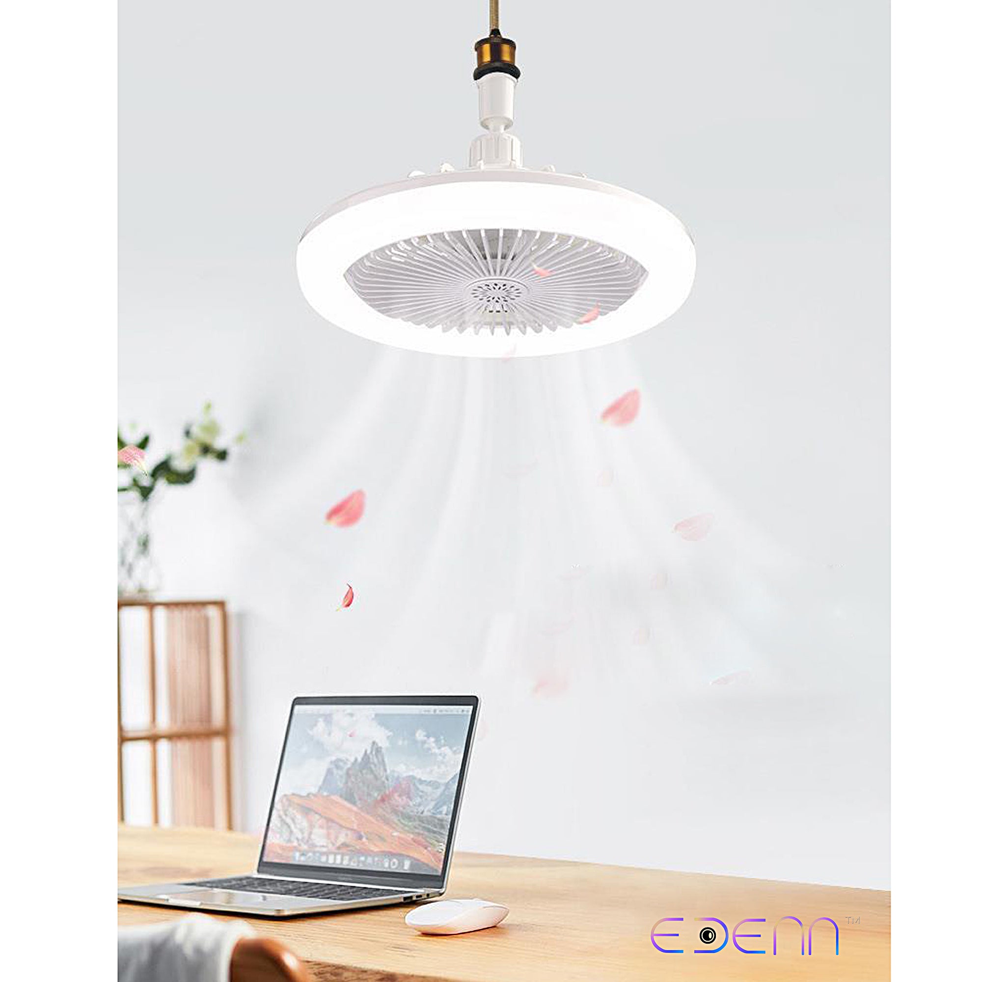 EDENN AERO LITE 2-in-1 USB Rechargeable LED Light & Cooling Fan - Portable Desk Fan for Home, Office, Camping, and Outdoor Use