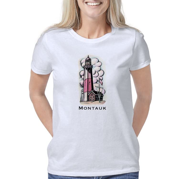 Montauk Lighthouse Women's T-Shirt - Vintage Lighthouse Graphic Tee for Casual Wear, Beach Outings & Travel Adventures