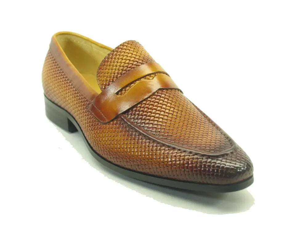KS478 110E Carrucci Burnished Woven Penny Loafer - Classic Men's Leather Dress Shoes for Business, Office & Formal Occasions