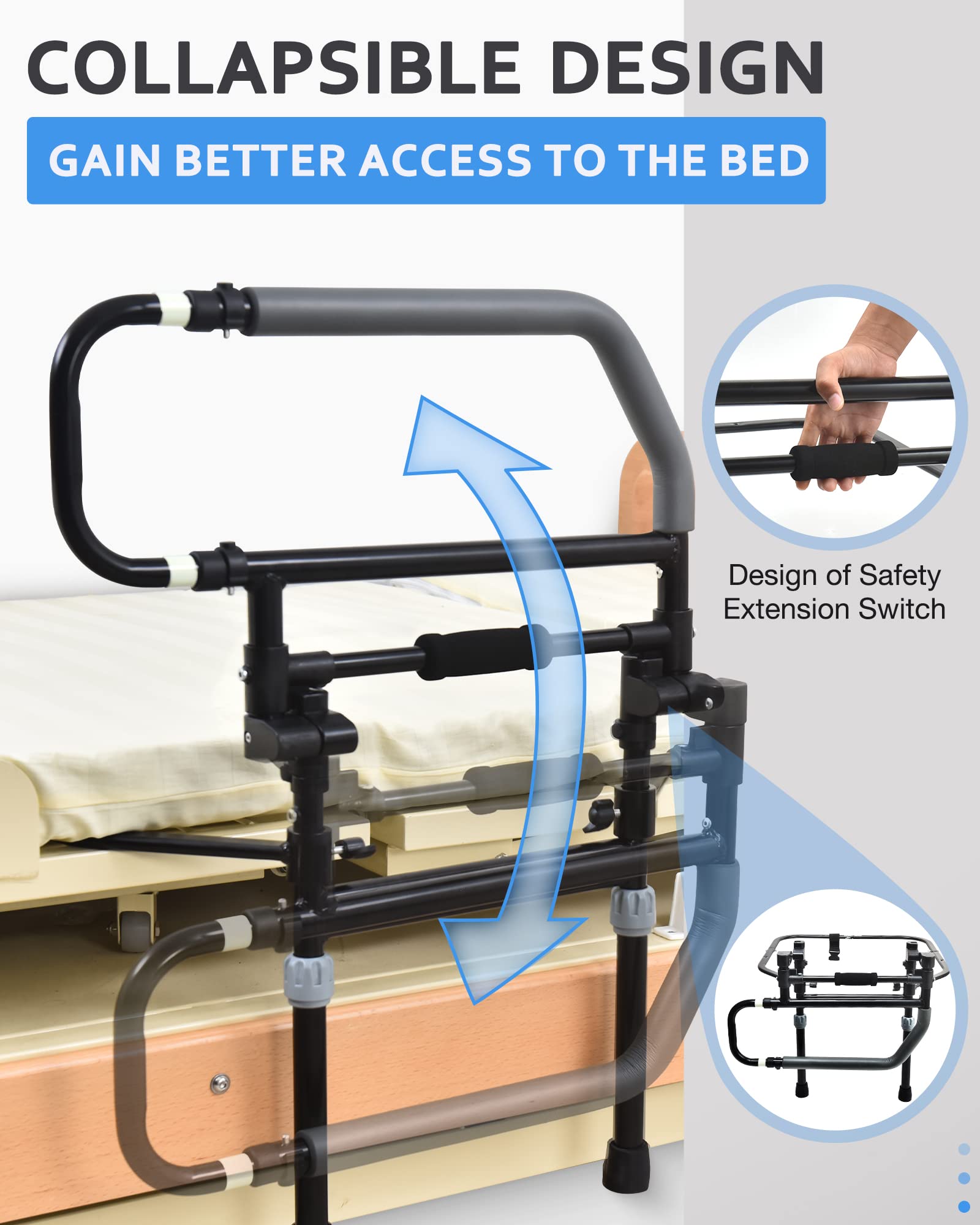 Heavy Duty Bed Rail for Elderly & Seniors - Foldable Bed Assist Handle for Safety & Fall Prevention - 504E - Ideal for Home Care & Hospital Use