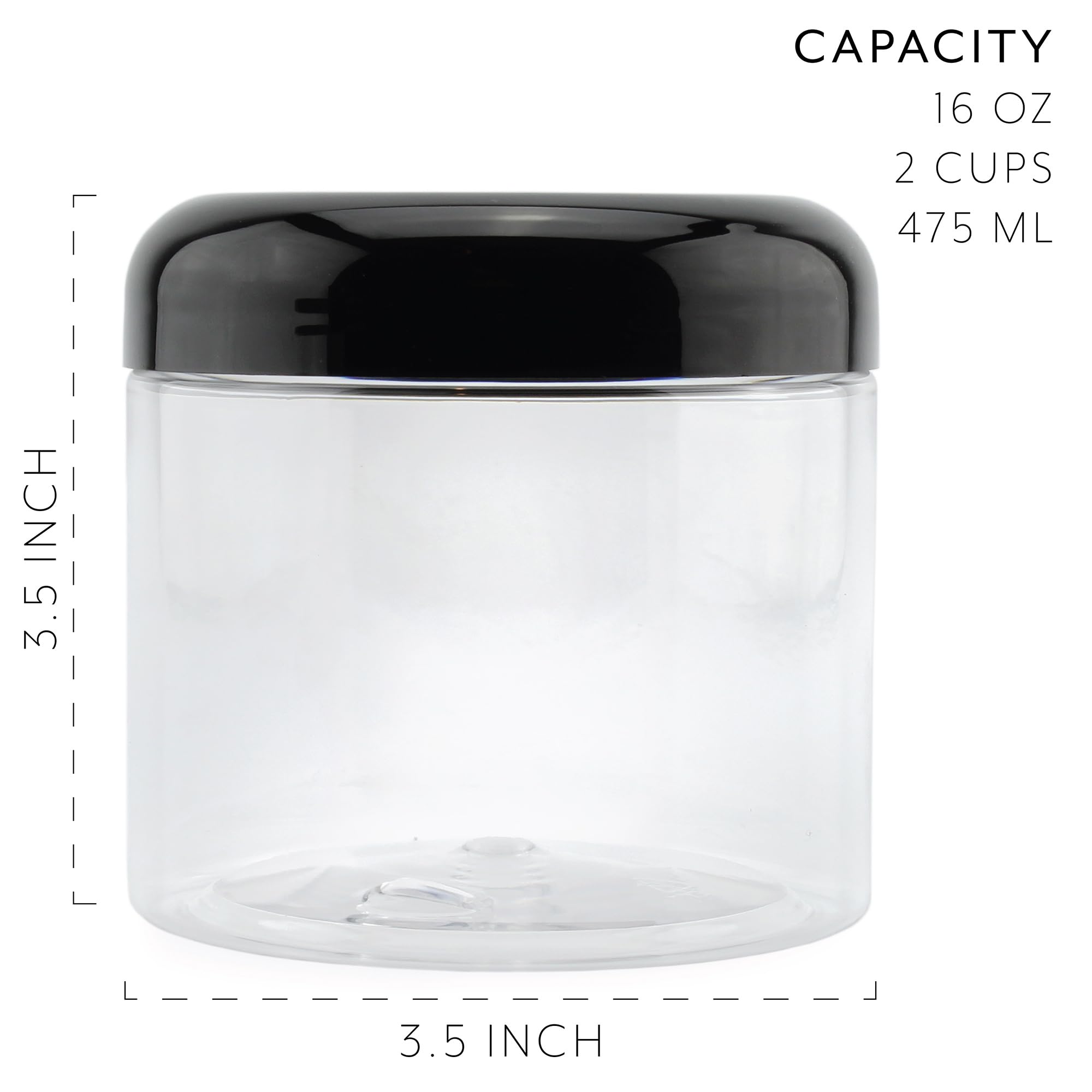 Cornucopia Brands 16oz Clear Plastic Jars with Domed Lids (6-Pack) - BPA Free PET Stackable Straight Sided Canisters for Bathroom, Kitchen & Pantry Storage - Perfect for Organizing Spices, Cotton Balls, Crafts & Dry Goods