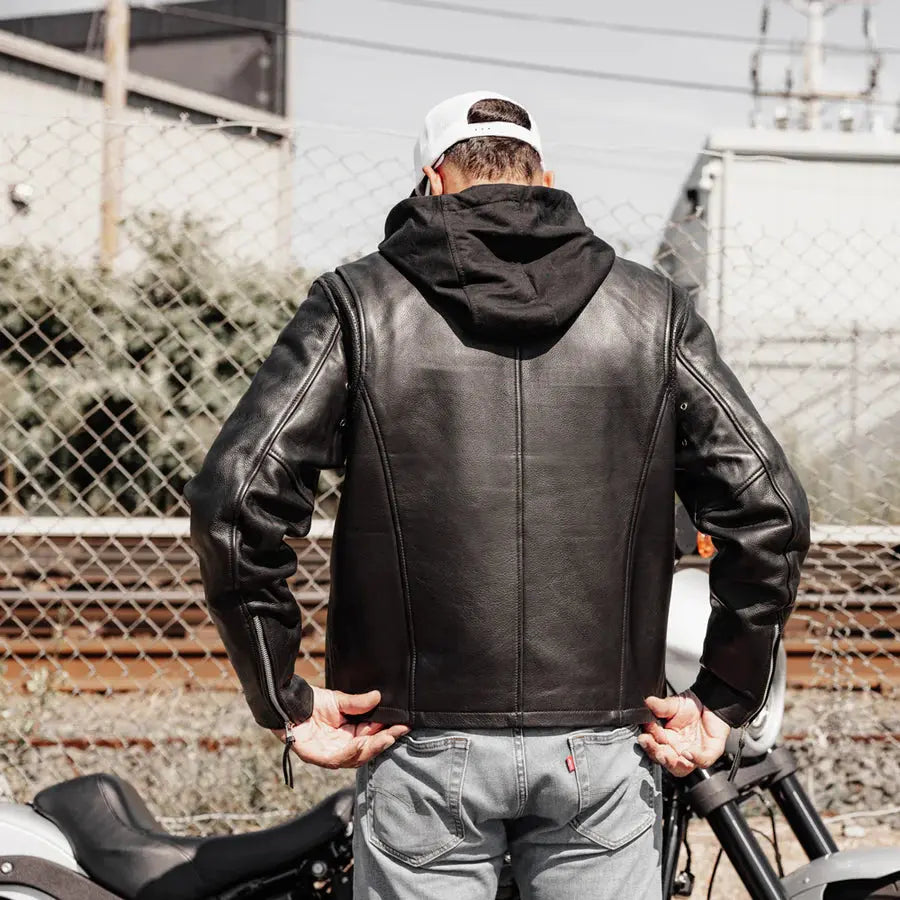 Open Road Men's Hooded Leather Motorcycle Jacket - Premium Biker Jacket for Riding & Streetwear Fashion