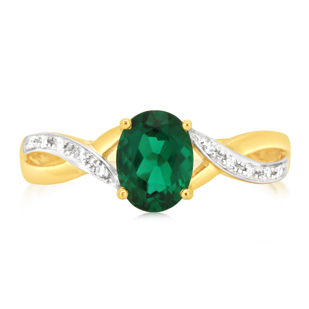 9ct Yellow Gold 1.8 Carat Lab-Created Emerald & 10 Diamond Engagement Ring for Women - Perfect for Weddings, Anniversaries & Special Occasions
