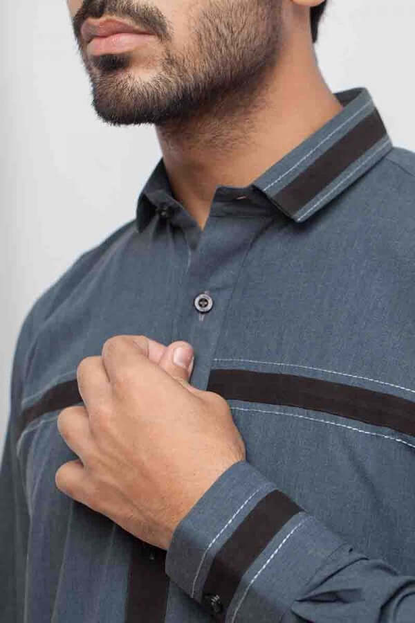 Elegant Grey Shalwar Kameez with Black Stripe - Traditional Pakistani Outfit for Men & Women - Perfect for Weddings, Eid & Special Occasions