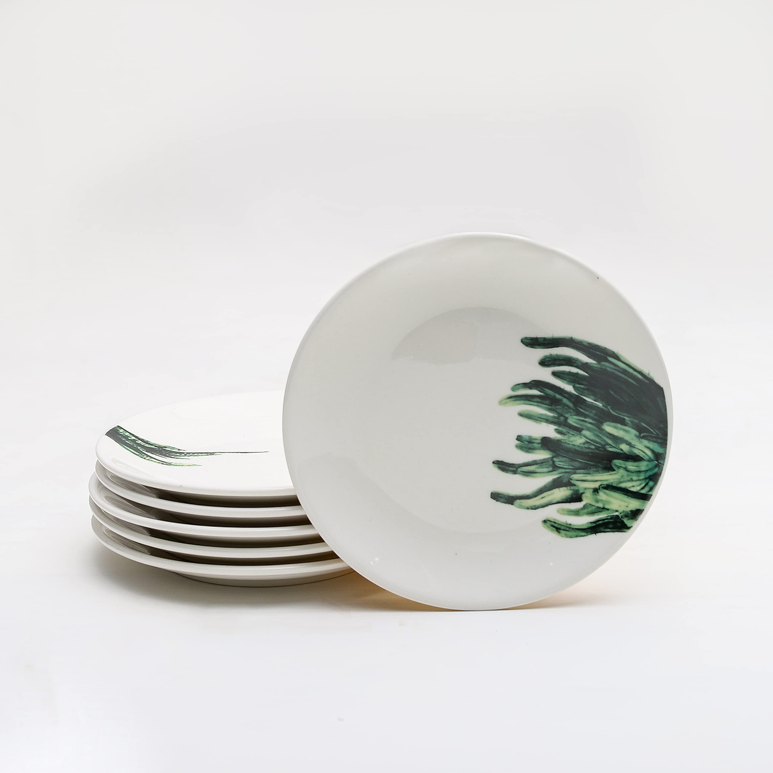 6-Piece Small Porcelain Appetizer Plates Set - 6 Inch White Ceramic Dessert Plates with Botanical Patterns, Microwave & Dishwasher Safe - Perfect for Luncheons, Snacks, Bread Serving & Party Dining