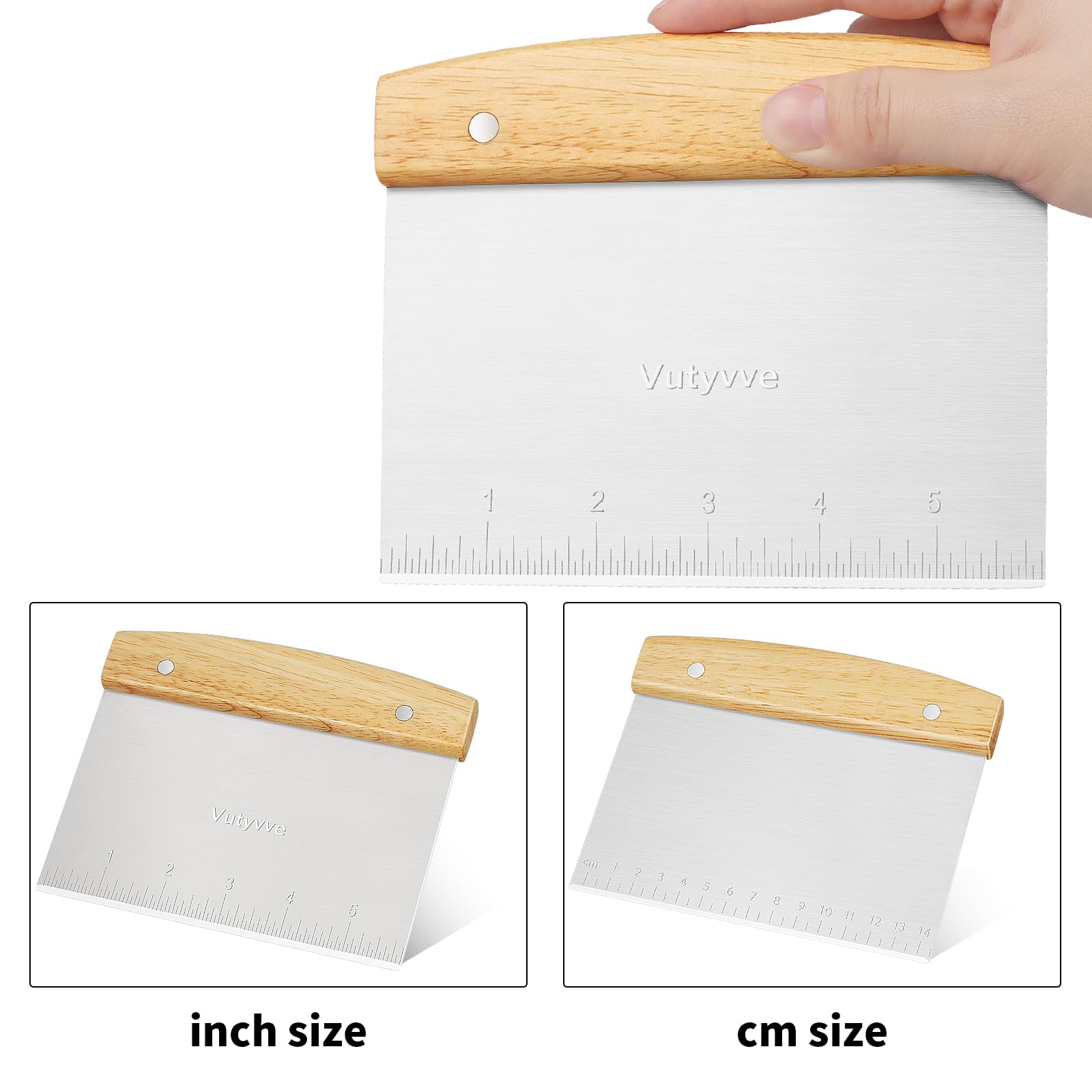 **Wooden Handle Stainless Steel Dough Scraper & 2 Plastic Pastry Scrapers - 3-Piece Baking Set for Pizza, Cake, Bread Dough - Perfect for Home Bakers & Professional Kitchens**