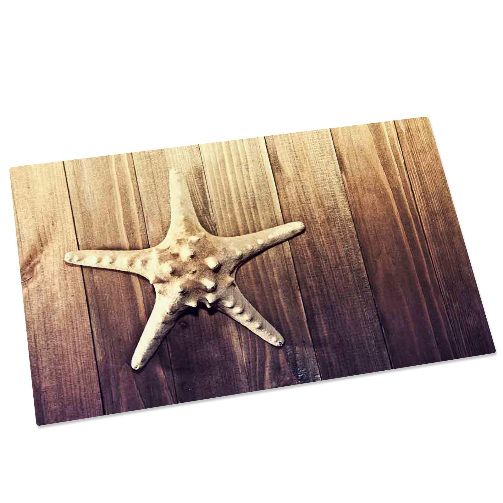 Coastal Beach Starfish Vintage Wood Plank Non-Slip Door Mat - Farmhouse Style Indoor Entrance Rug for Kitchen, Bathroom & Living Room - Perfect for Coastal Decor, Beach Houses & Cottage Style Homes