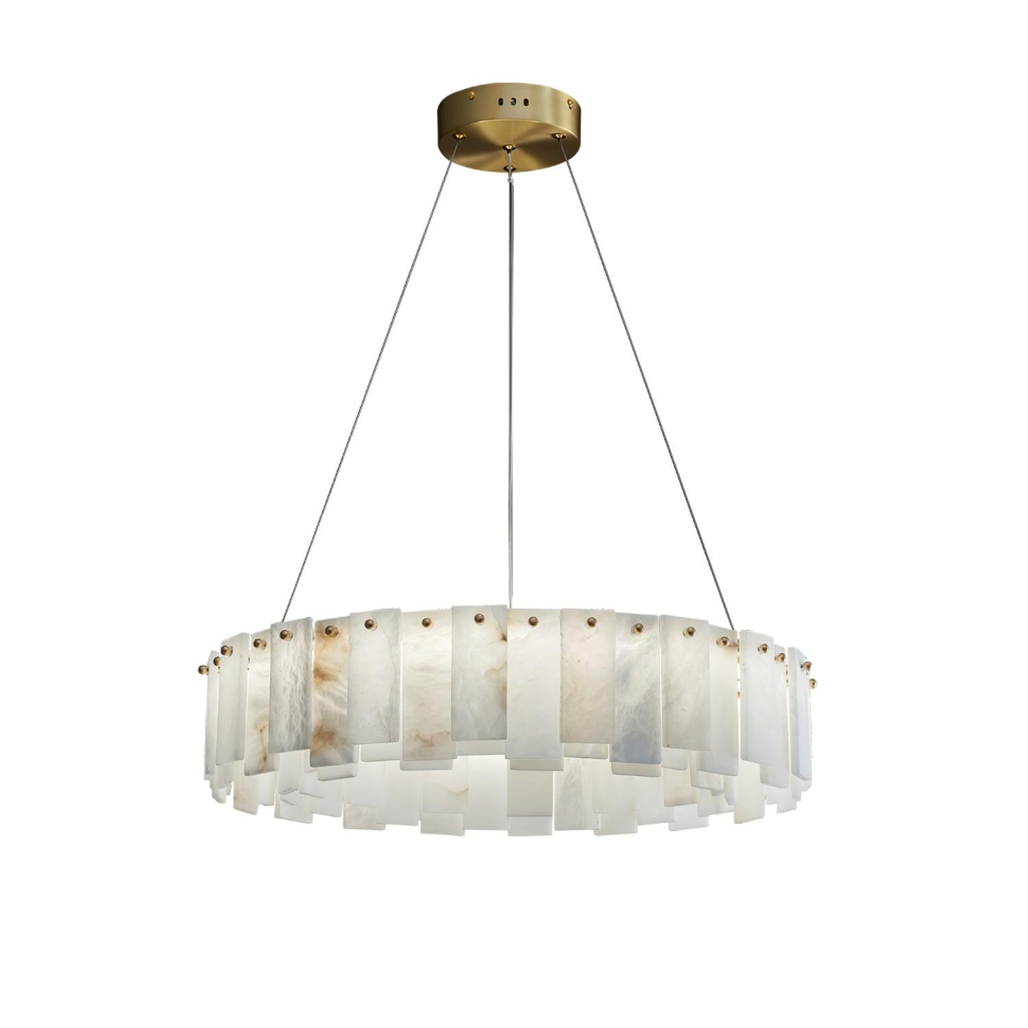 Celestial Alabaster Round Chandelier - Modern Crystal Ceiling Light Fixture for Dining Room, Bedroom & Living Room Decor | Elegant Lighting for Home & Wedding Venues