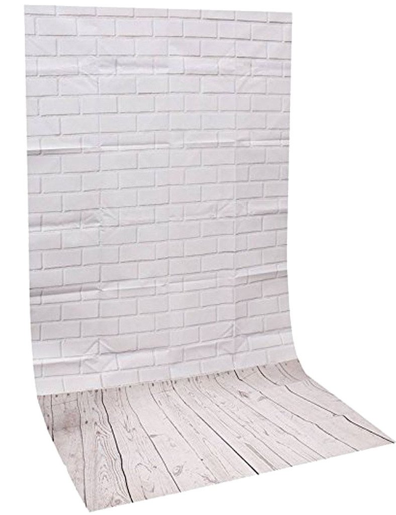 Lelinta 3x5ft Beige Brick Wooden Floor Photo Backdrop for Studio Photography