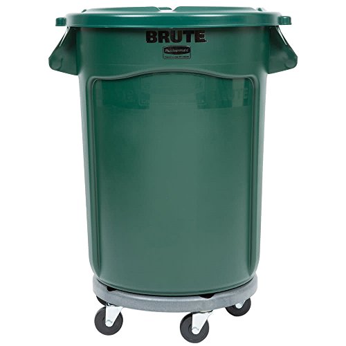 TableTop King Brute 32 Gallon Green Trash Can with Lid and Wheels - Heavy Duty Commercial Garbage Bin for Kitchen, Office, Restaurant & Outdoor Use