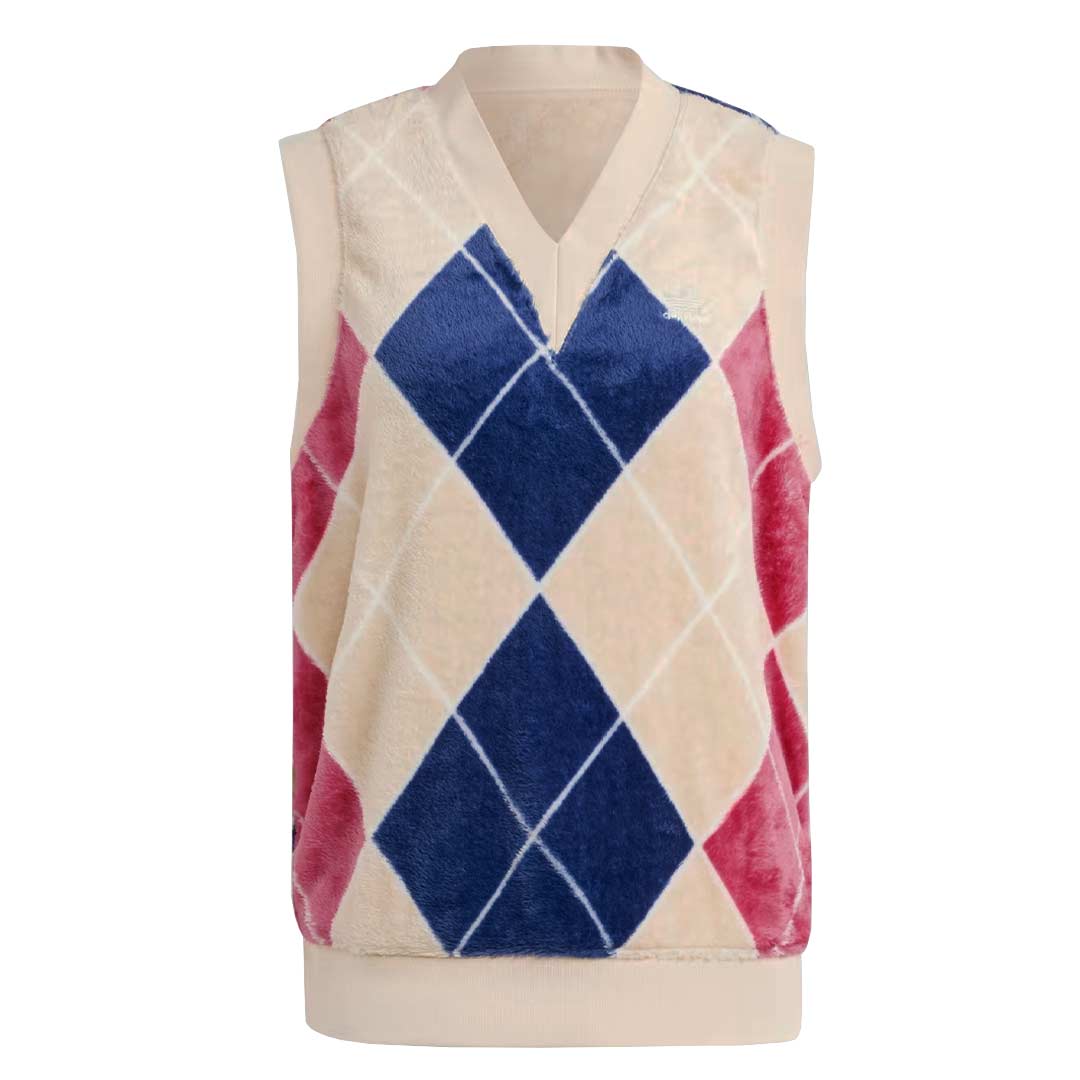 adidas Women's Argyle Fluffy V Neck Vest (II5635) - Cozy Fleece Pullover for Winter, Fall & Layering - Perfect for Casual Outfits, Work & Outdoor Activities