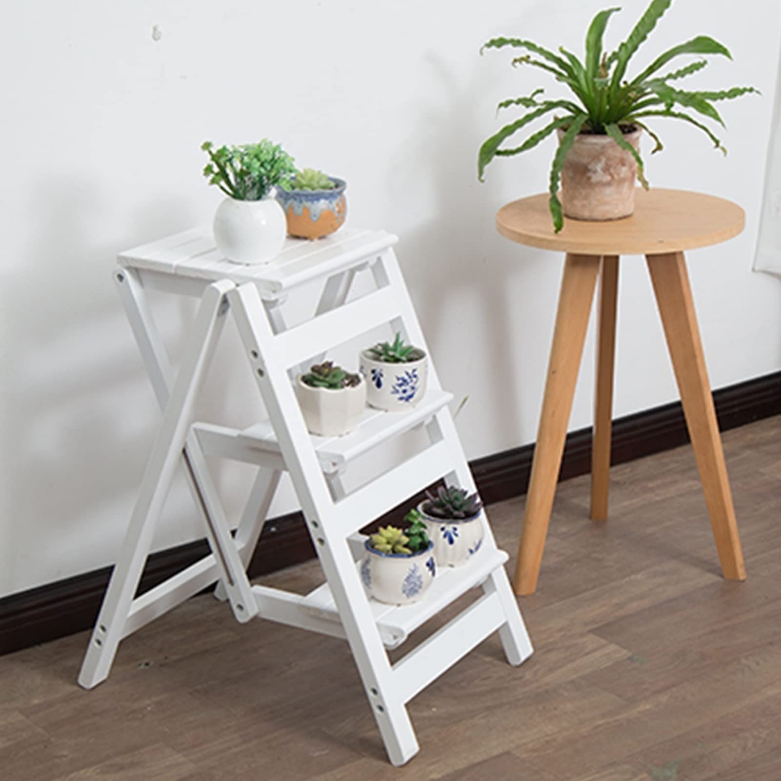 XHALERY 3-Step Wooden Folding Step Stool - Multifunctional Safety Foot Stool for Home, Library, Kitchen & Bathroom - Compact & Portable Ladder Stool for Easy Reach & Storage