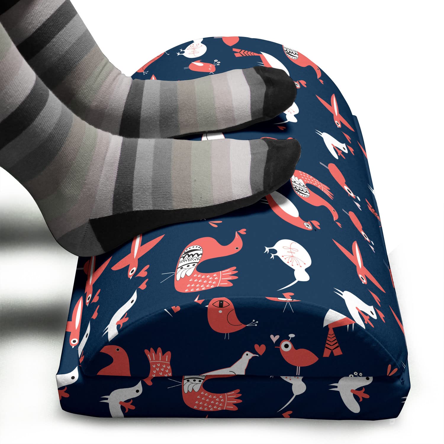 Ambesonne Adjustable Memory Foam Foot Rest with Non-Slip Backing - Ergonomic Leg Support for Office & Home, Flying Bird & Hearts Valentine's Romance Design in Salmon & Night Blue - Perfect for Work Desks, Gaming Chairs, and Relaxation