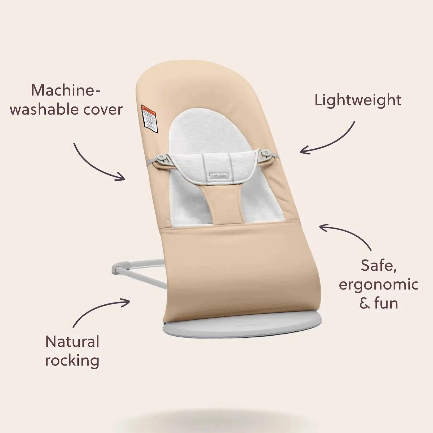 Baby Bjorn Bouncer Balance Soft - Beige & Grey Baby Bouncer Seat | Newborn to Toddler Rocker for Soothing, Playtime & Hands-Free Parenting