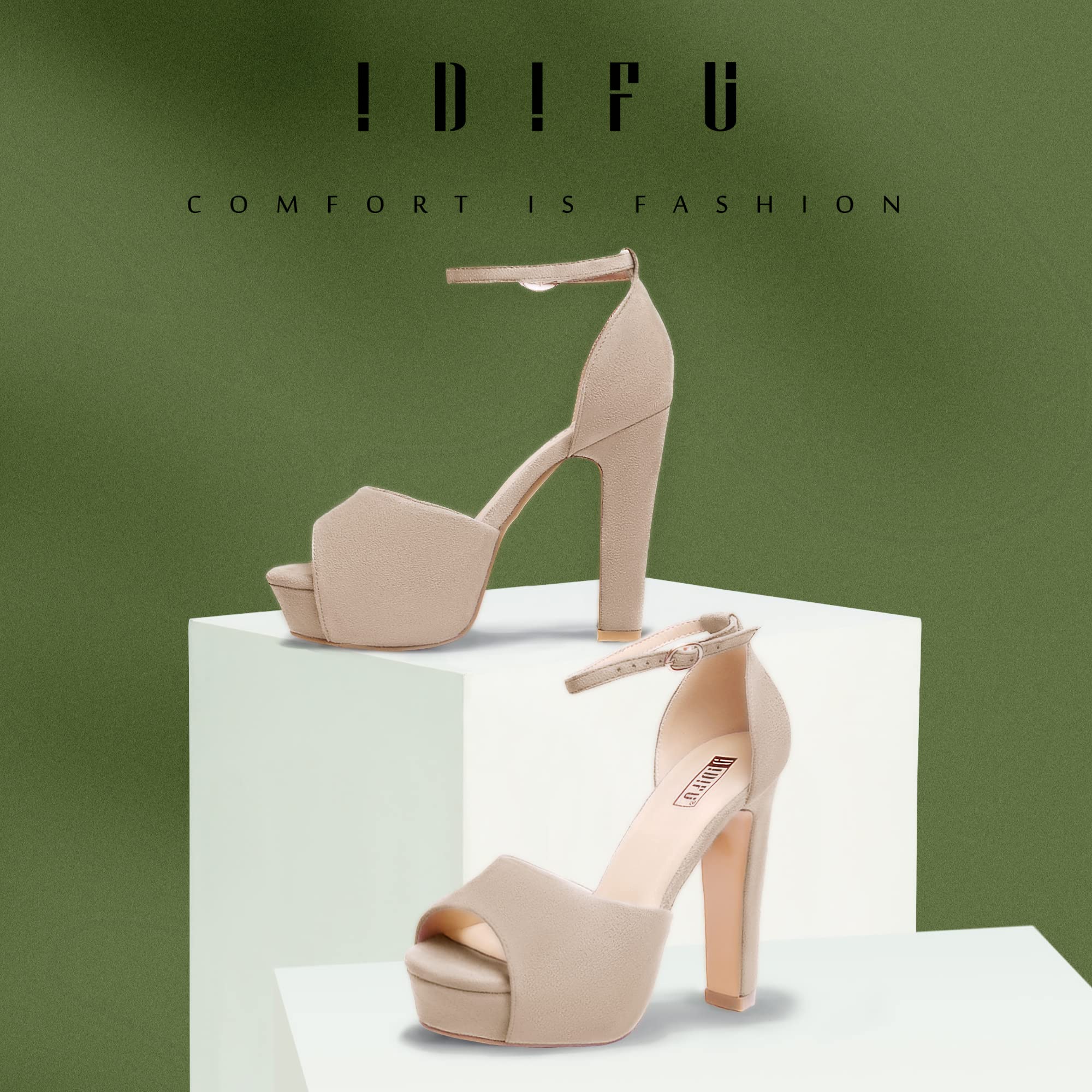 IDIFU Women's Platform Chunky High Heels - Peep Toe Ankle Strap Dress Sandals for Wedding, Party & Evening Events - Comfortable Bridal Shoes for Women (Perfect for Prom, Date Night & Special Occasions)