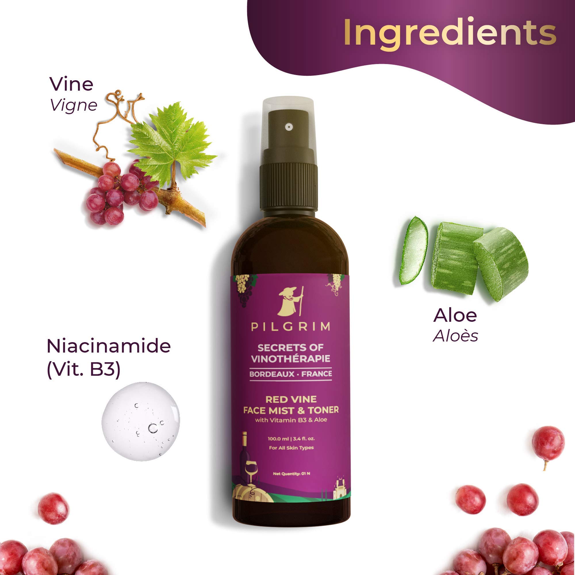 Pilgrim Red Vine At-Home Facial Kit with Eco-Friendly Jute Bag - Set of 4 Skincare Products: Face Toner, Scrub, Cream & Mask | Vegan & Cruelty-Free | Instant Glow | Perfect for Spa Night, Self-Care Routine & Gift Giving