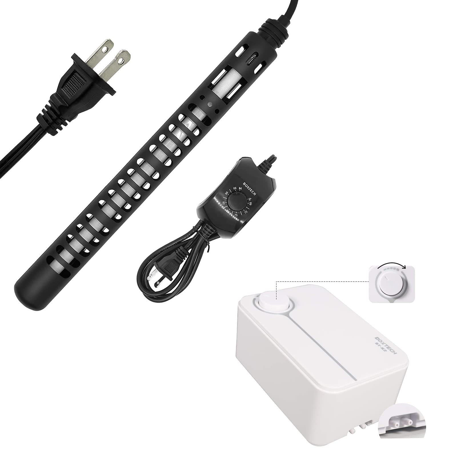Boxtech Aquarium Air Pump & 300W Heater Combo for 55-80 Gallon Fish Tanks - Adjustable Oxygen Pump & Submersible Water Heater for Freshwater & Saltwater Aquariums - Perfect for Home, Office or Pet Store Fish Tanks