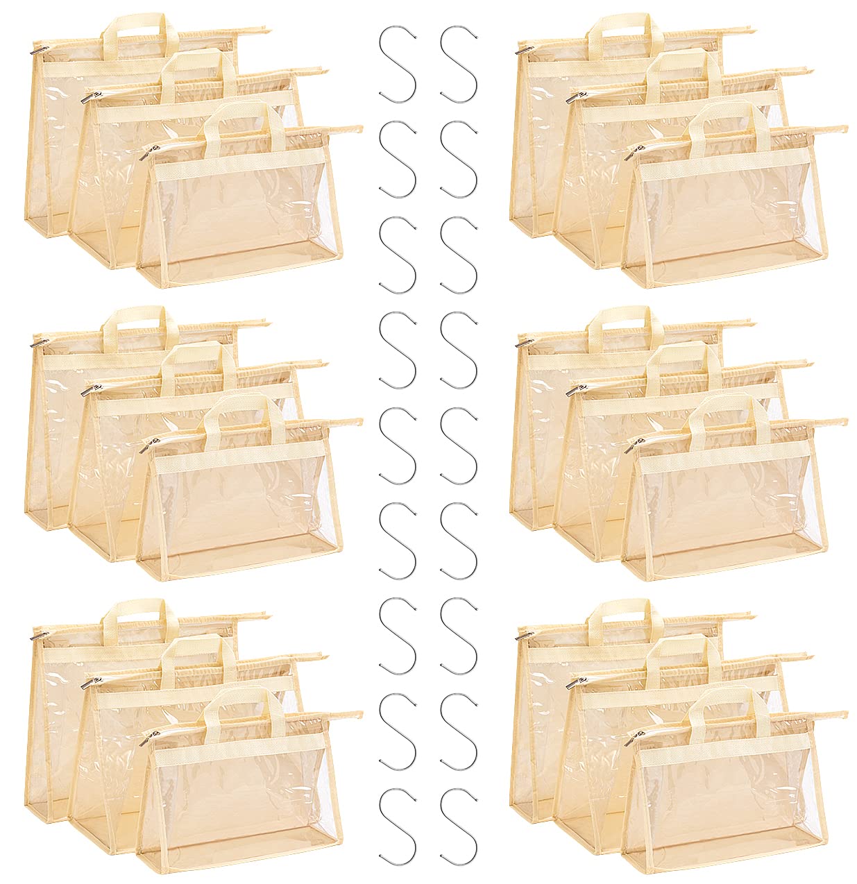 18 Pack Clear Dust Bags for Handbags & Purses - Zippered Storage Protector with Handles & Hooks | Closet Organization, Travel & Luxury Bag Protection