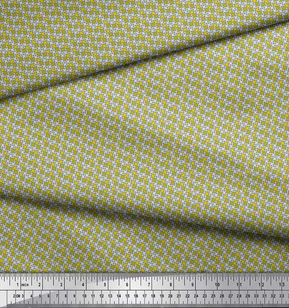 Soimoi 100% Cotton Cambric Fabric - 42 Inch Wide Green Geometric Shirting with Diamond & Cross Print - Perfect for DIY Dresses, Shirts, and Home Decor Projects