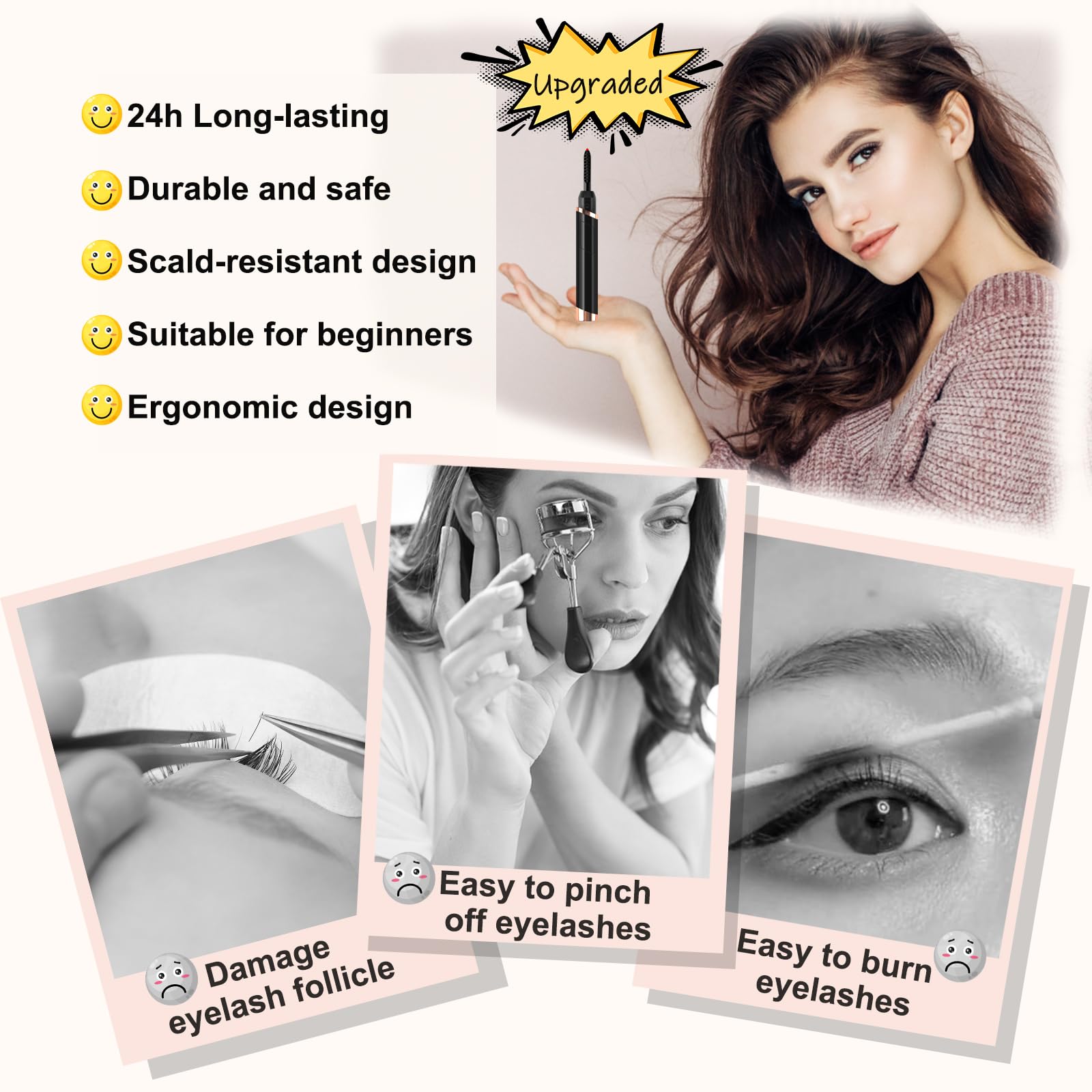 2024 Upgraded Rechargeable Heated Eyelash Curler with Built-in Comb - Black | Electric Lash Curling Tool for Natural Long-Lasting Curves | Perfect for Daily Makeup, Travel & Special Occasions