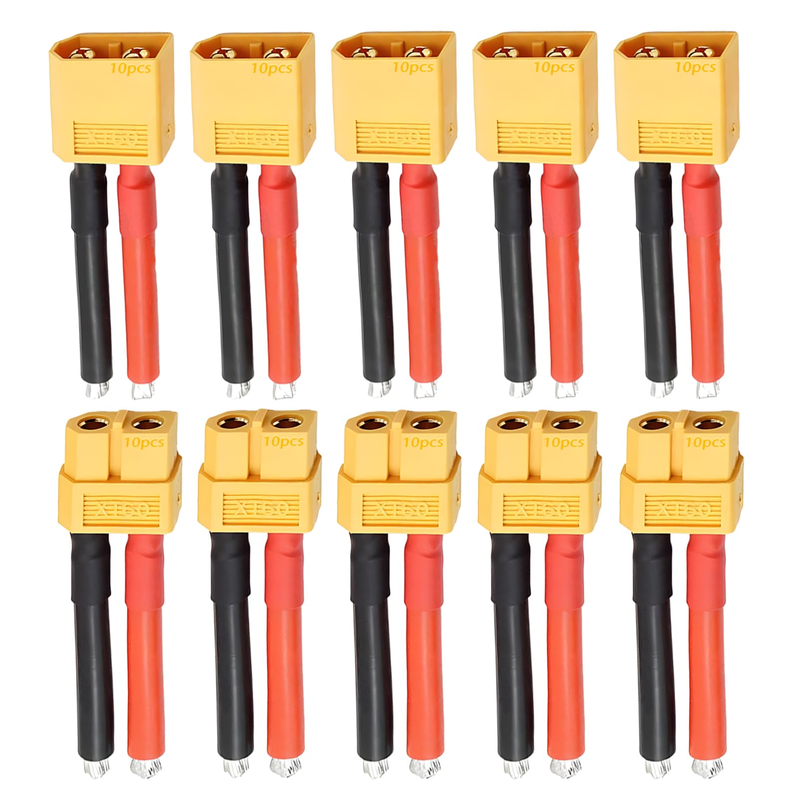XT60 Connector Plug Cable - 10PCS (5 Female & 5 Male) with 12AWG Silicon Wire for RC Lipo Battery, Drone, Car, Boat - High Current Power Connectors for DIY Electronics, Solar Projects, and RC Hobby Applications