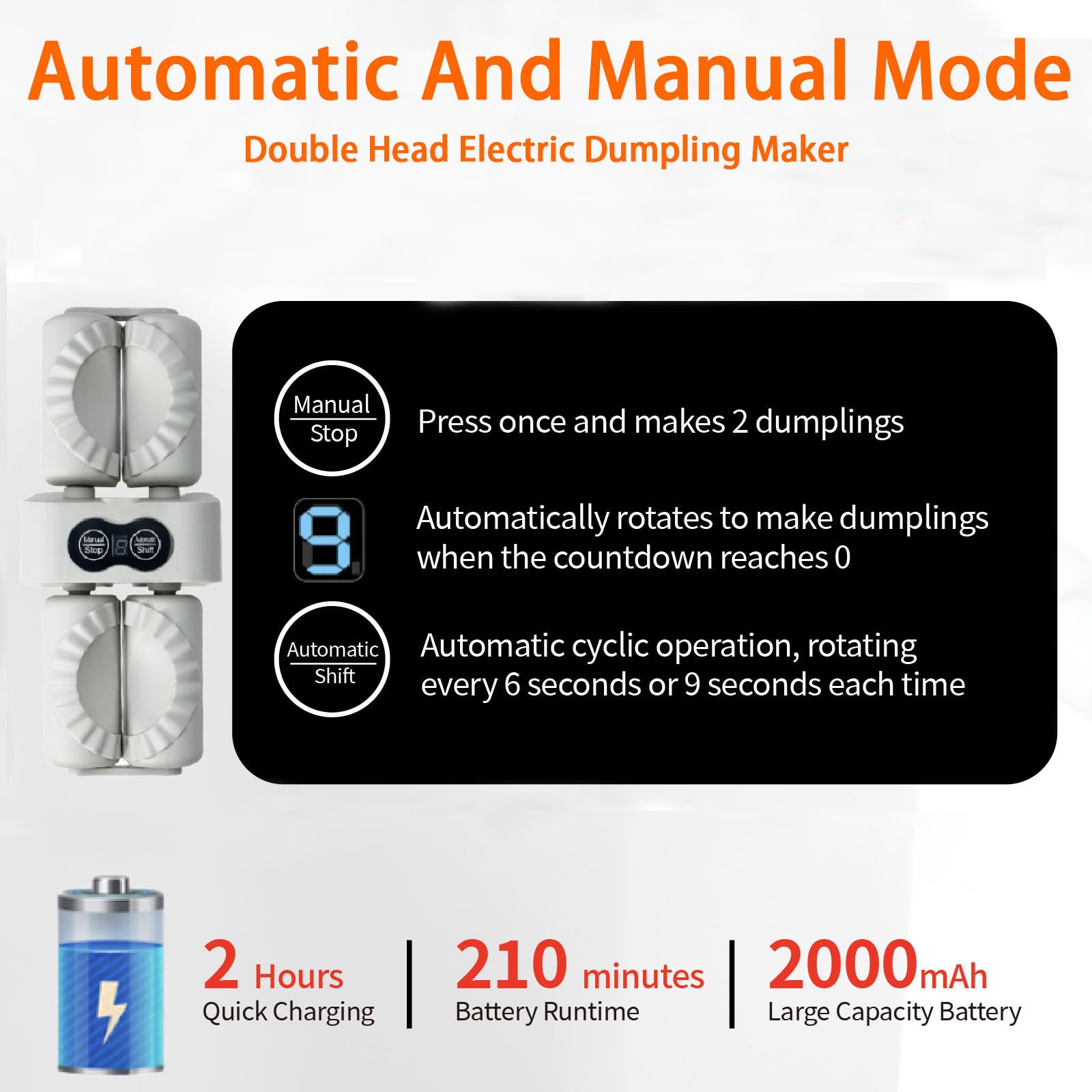 Electric Dumpling Maker Machine - Automatic Double Head Dumpling Maker with 2 Modes, Rechargeable Battery, Includes Empanada Maker, Dough Cutters, Spoon & Brush - Perfect for Home Kitchen, Party Cooking & Asian Cuisine Preparation