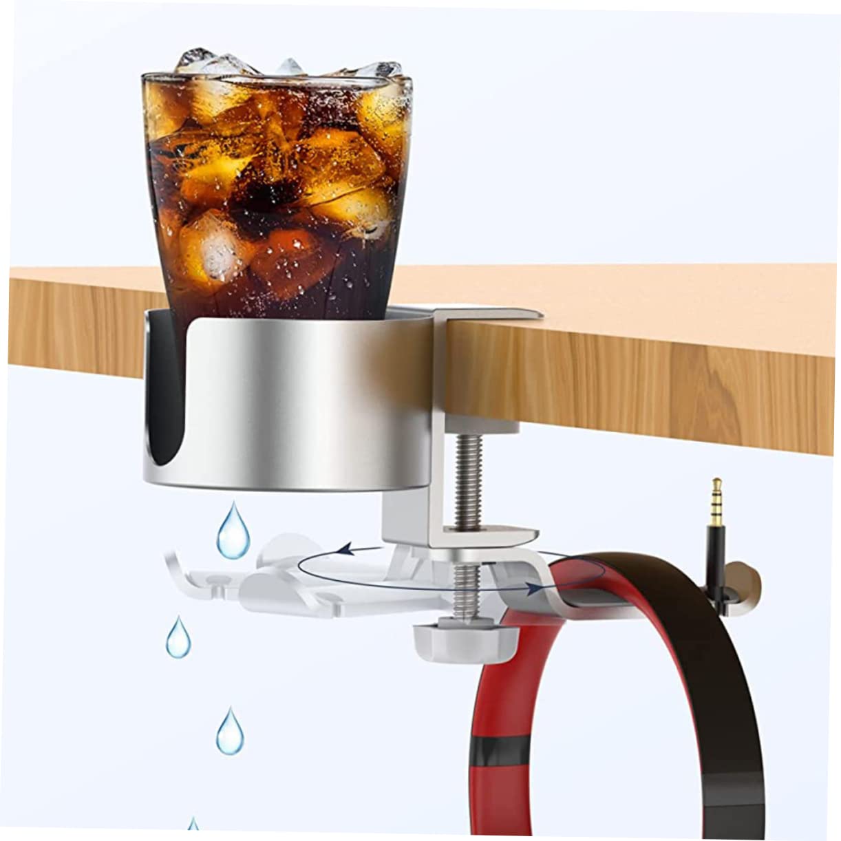 PRETYZOOM 3-Piece Aluminum Alloy Headphone Stand with Cup Holder - Compact Headphone Hanger for Desk, Bathroom, or Office Organization (Black) - Perfect for Gamers, Streamers & Home Office Setup