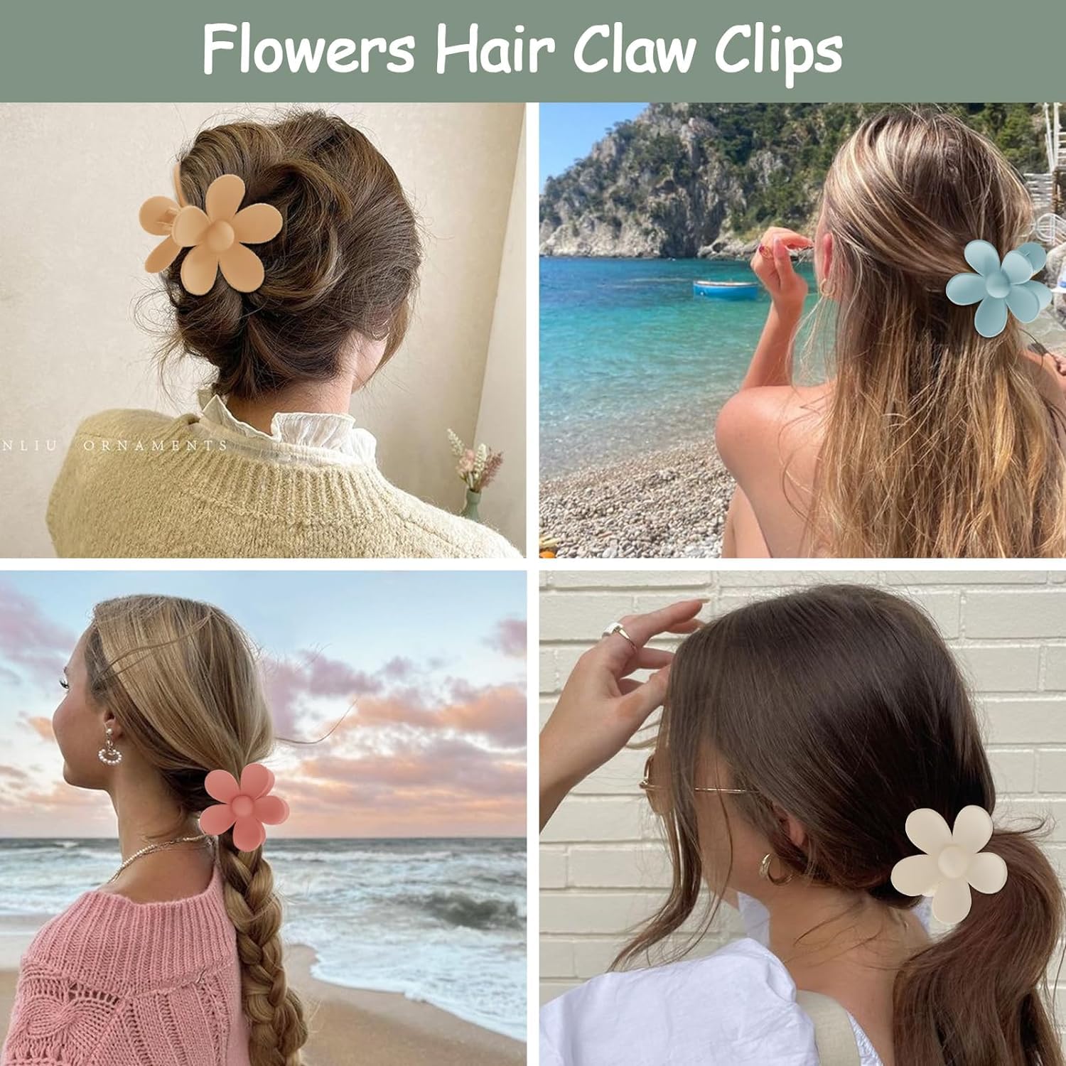 4 Pcs Matte Flower Hair Clips for Women & Girls - Large Non-Slip Claw Clips in Multicolor - Perfect for School, Work, and Everyday Hairstyles