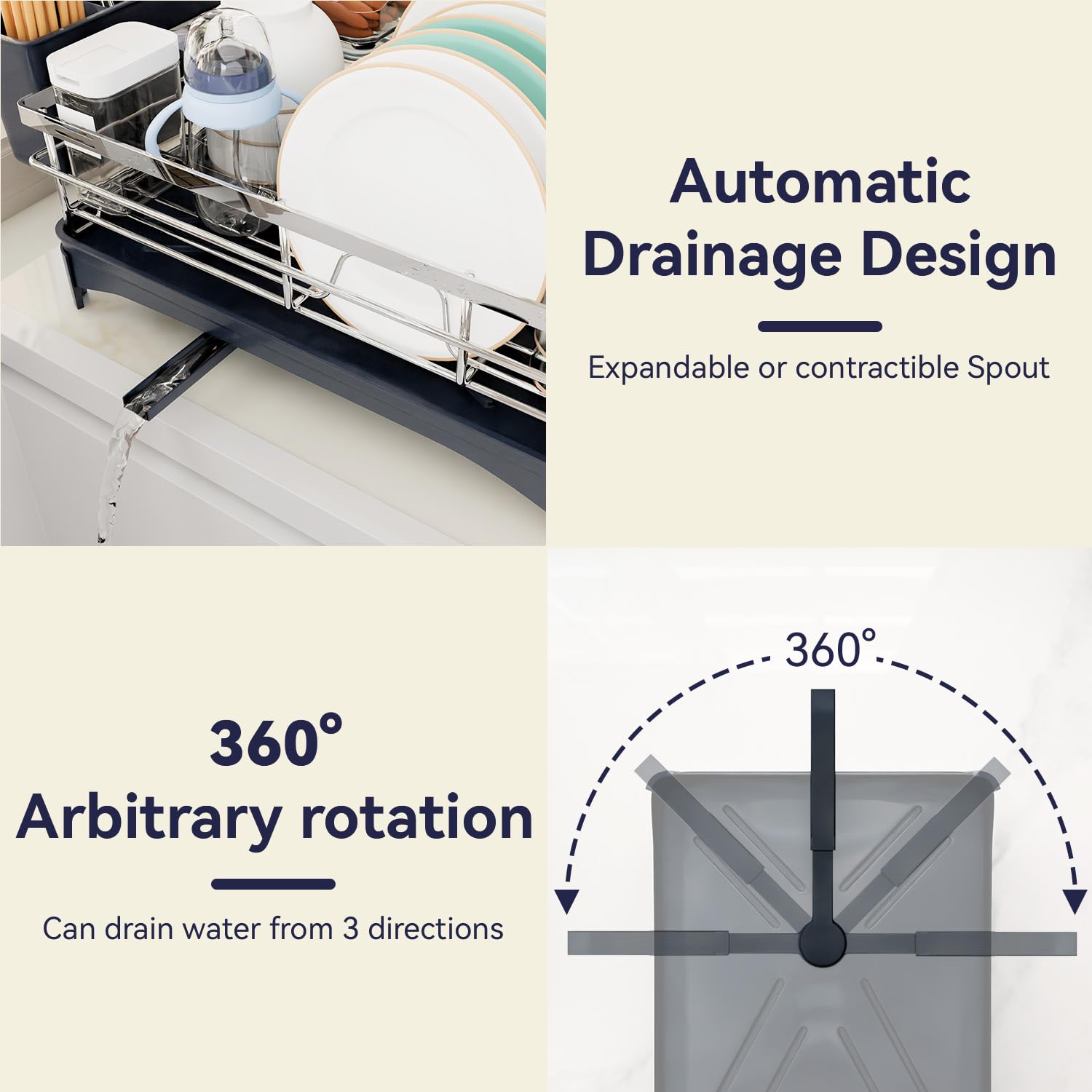 Stainless Steel Dish Drying Rack for Kitchen Counter - 304 Rustproof Dish Drainer with Sponge & Utensil Holder, Space Saving Sink Organizer with Drainboard | Perfect for Small Kitchens & Apartment Living (Silver)