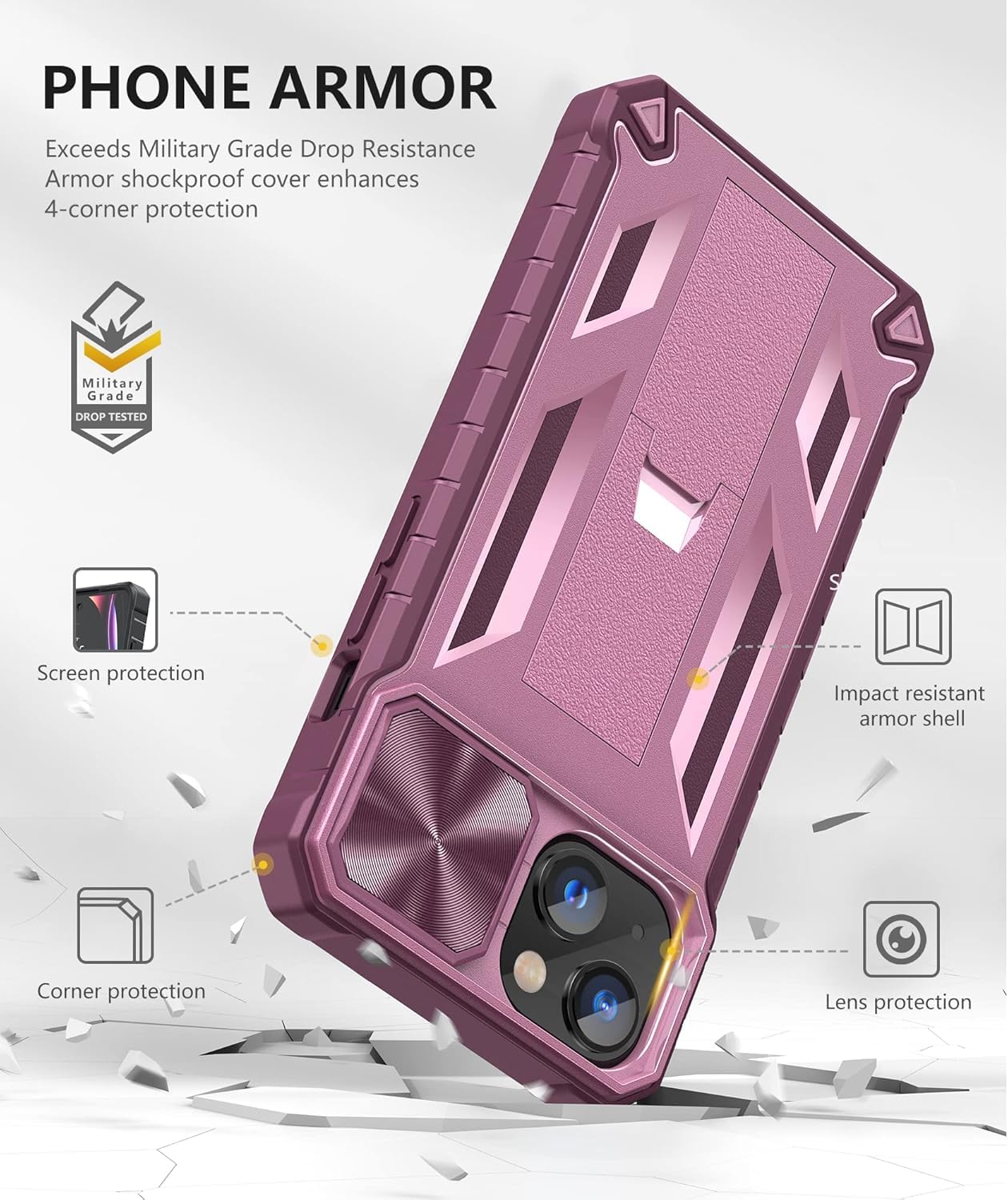 SOiOS for iPhone 16e Case 2025: Military Grade Shockproof Protective Phone Cover with Kickstand | Compatible with iPhone 13 & 14 | Durable TPU Rugged Bumper & Textured Matte Hybrid Design | Perfect for Outdoor Activities, Travel & Daily Protection