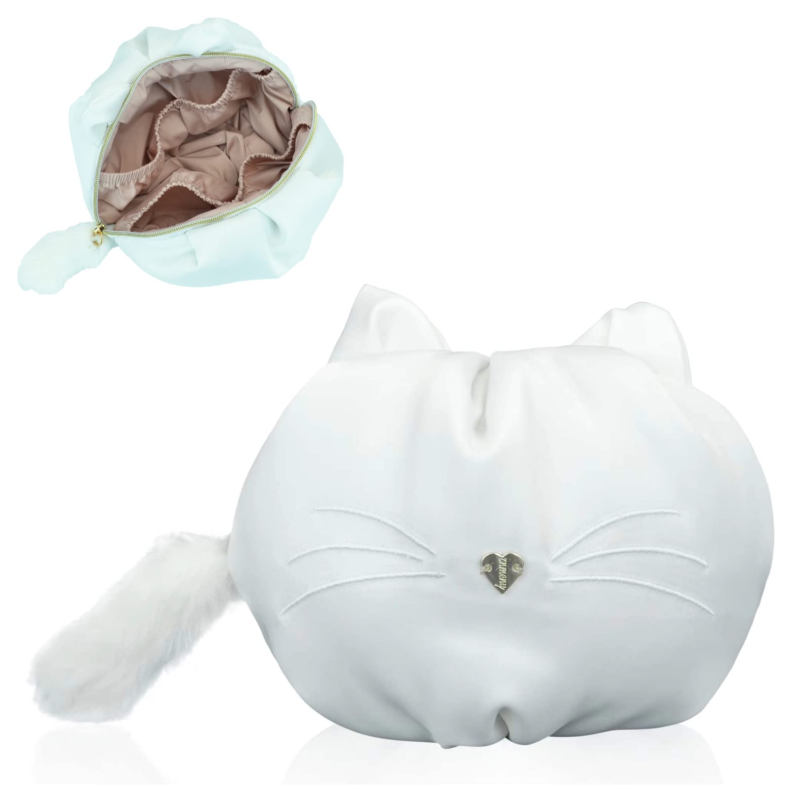 **Cat Shaped Makeup Bag for Women - Small Cosmetic Pouch & Travel Toiletry Organizer - Cute Cat Design Gift for Girls (White) - Perfect for Travel, Gym, and Daily Makeup Storage**