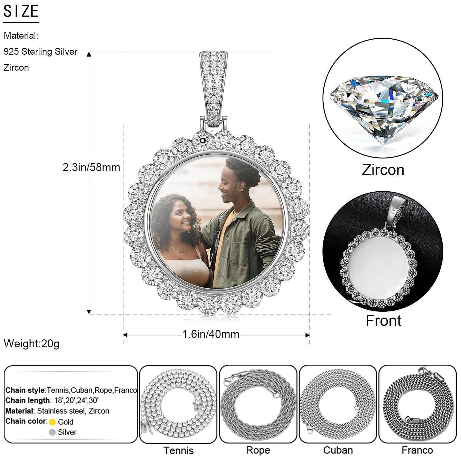 925 Sterling Silver Custom Sunflower Photo Necklace for Women - Personalized Engraved Picture Pendant with Gift Box - Hip Hop Jewelry for Girlfriend, Wife, Anniversary & Valentine's Day Gifts
