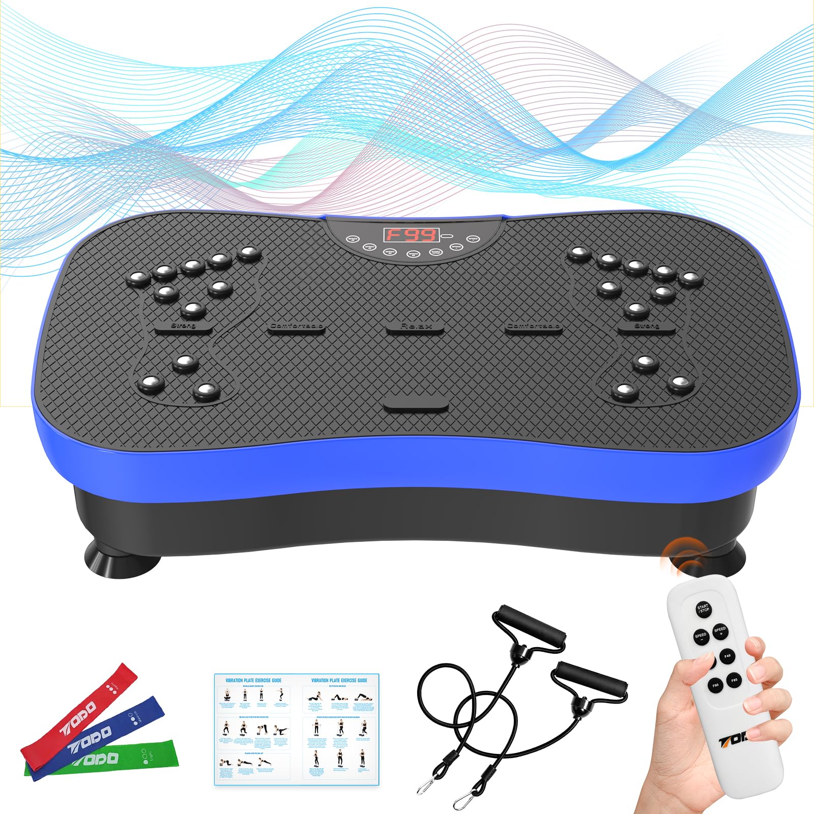 Vibration Plate Exercise Machine with Remote Control - Whole Body Vibration Platform for Weight Loss, Pain Relief & Lymphatic Drainage | Includes 3 Resistance Bands | Perfect for Home Gym, Physical Therapy & Fitness Recovery